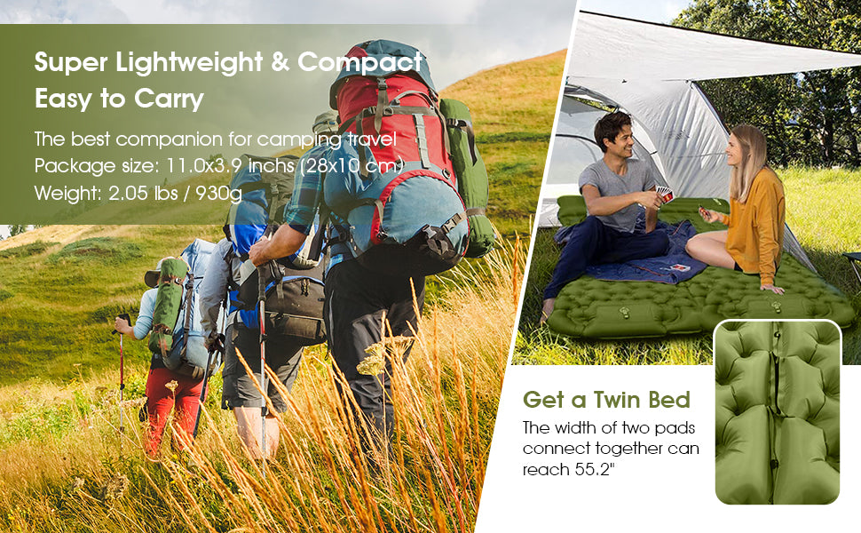 Compact Ultralight Camping Air Mattress, Inflatable Sleeping Mat with Foot Pump & Pillow for Outdoor Hiking Backpacking