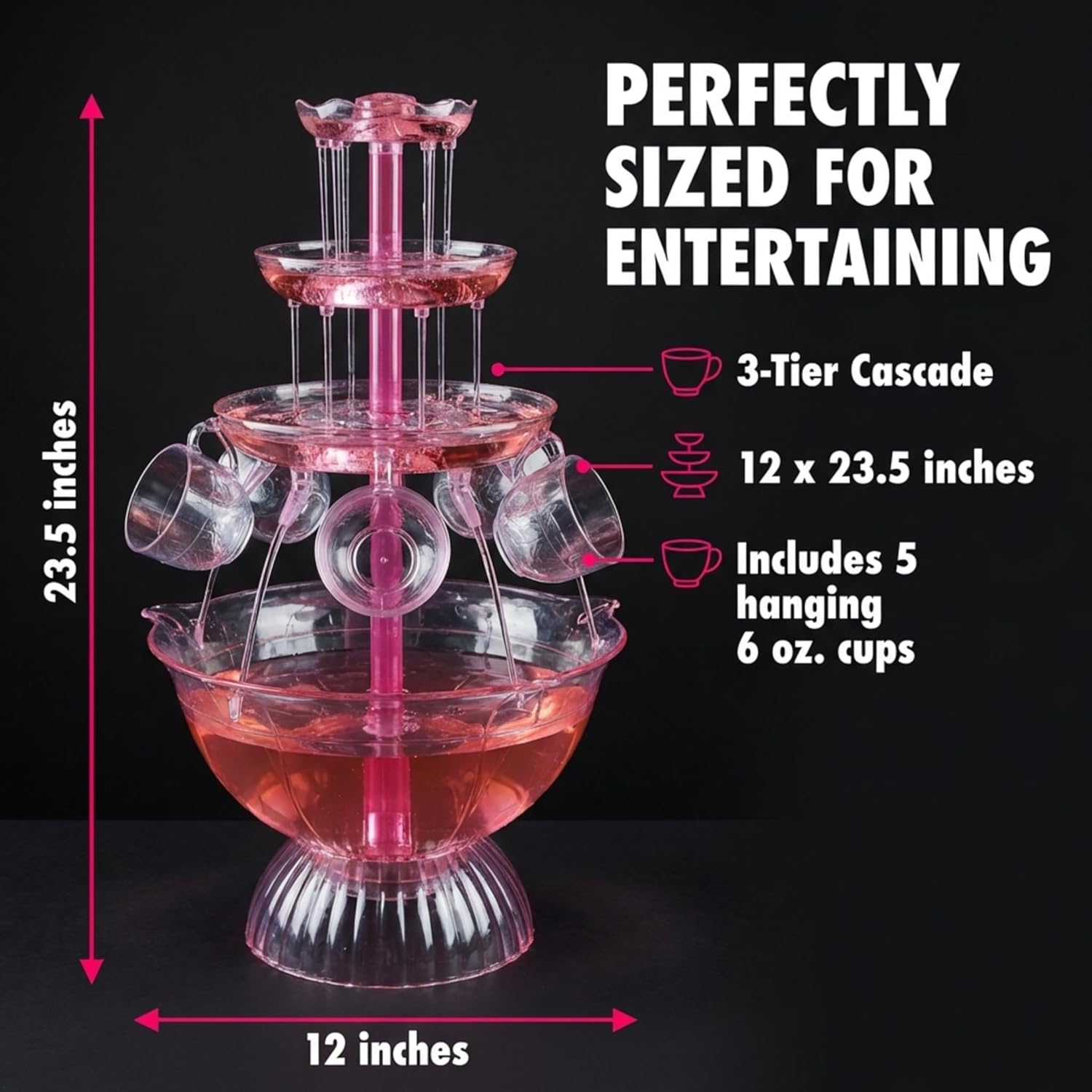 Light Up Glowing Beverage Fountain with 5 Cups, Party Drink Server for Wedding Birthday Buffet & Catering Events