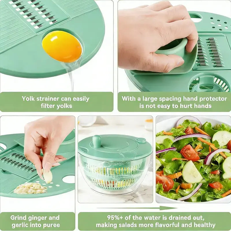 5.3 Qt 3-in-1 Salad Spinner with Slicer & Strainer