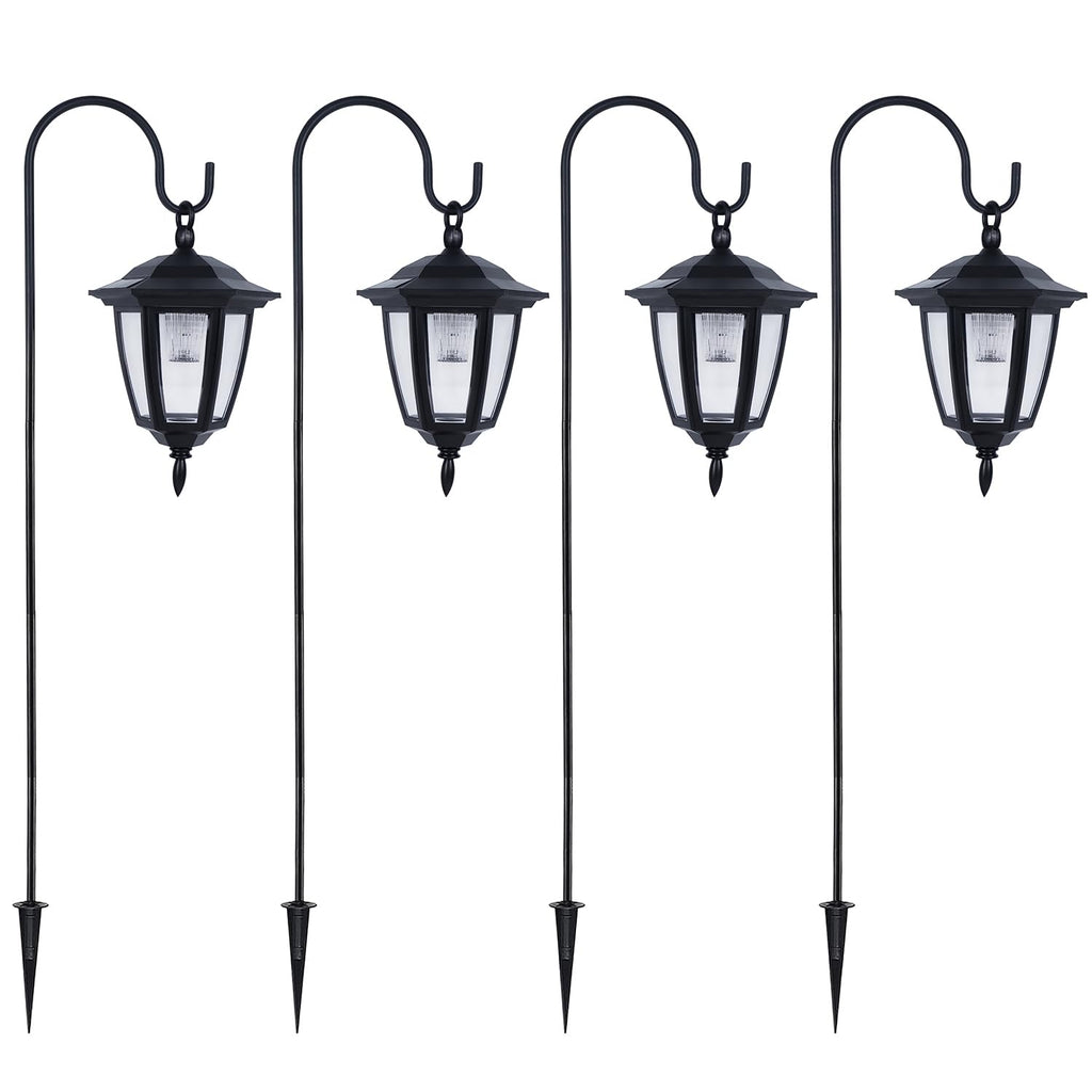 4 Pack Solar Hanging Lanterns with 38" Shepherd Hooks, Waterproof Warm White Outdoor Garden Lights