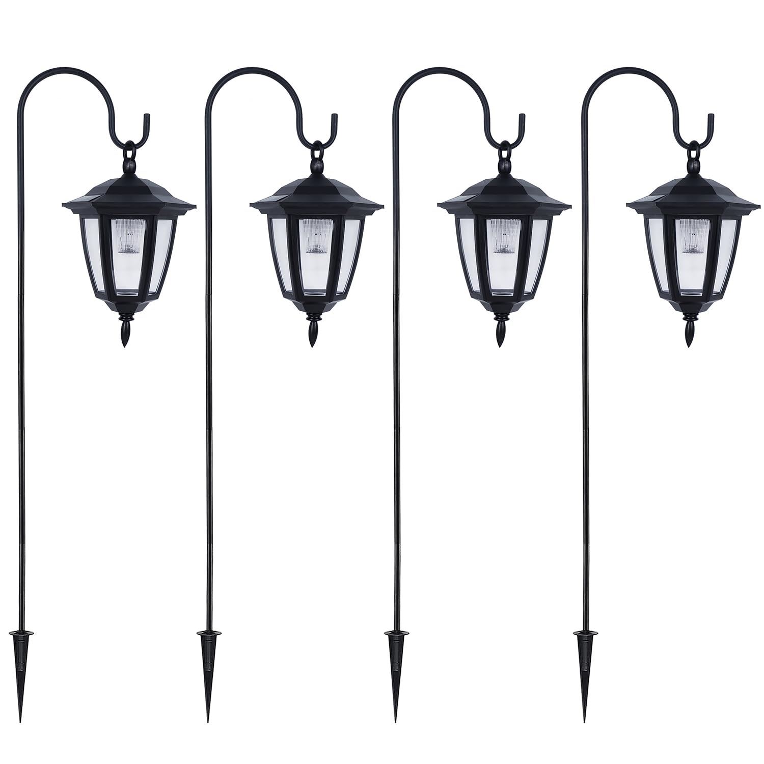 4 Pack Solar Hanging Lanterns with 38" Shepherd Hooks, Waterproof Warm White Outdoor Garden Lights