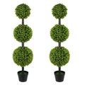 2 Pack 4FT Artificial Triple Ball Topiary Trees in Pot, Faux Shrubs for Front Door Porch Outdoor Decor