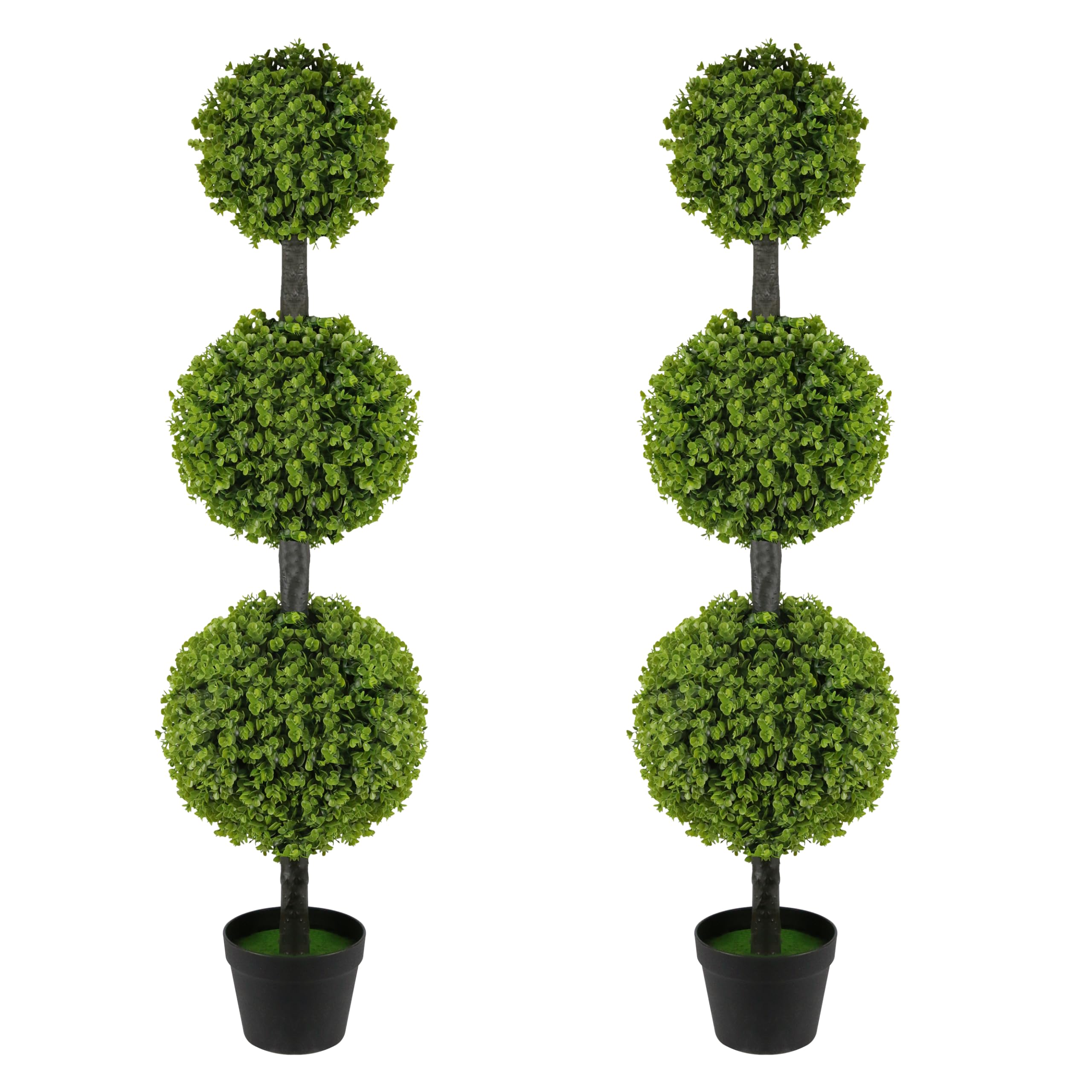 2 Pack 4FT Artificial Triple Ball Topiary Trees in Pot, Faux Shrubs for Front Door Porch Outdoor Decor