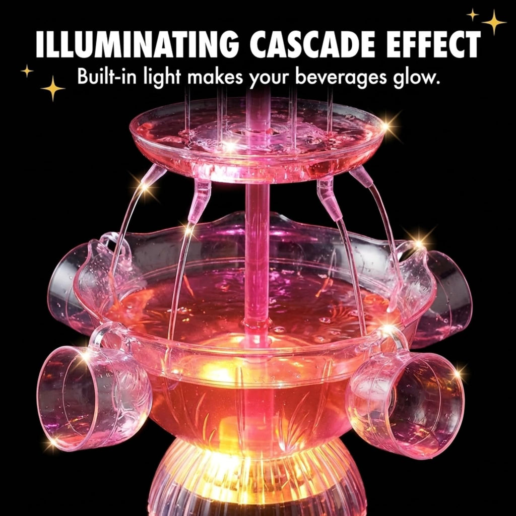 Light Up Glowing Beverage Fountain with 5 Cups, Party Drink Server for Wedding Birthday Buffet & Catering Events