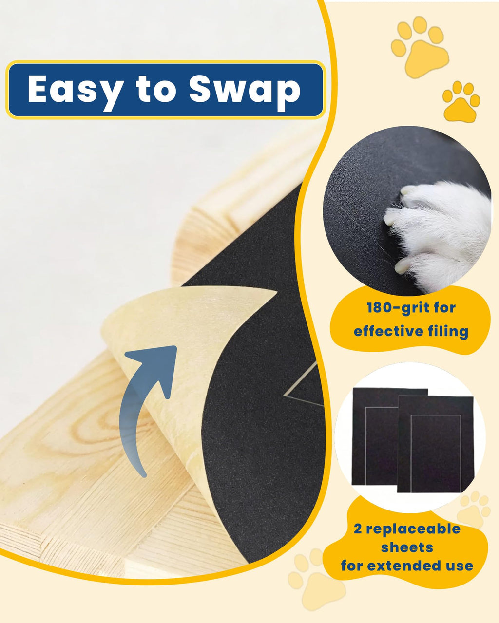 Adjustable Wooden Dog Nail File Scratch Board with Treat Drawer & Extra Sandpapers, Nail Trimming Pad for All Size Dogs