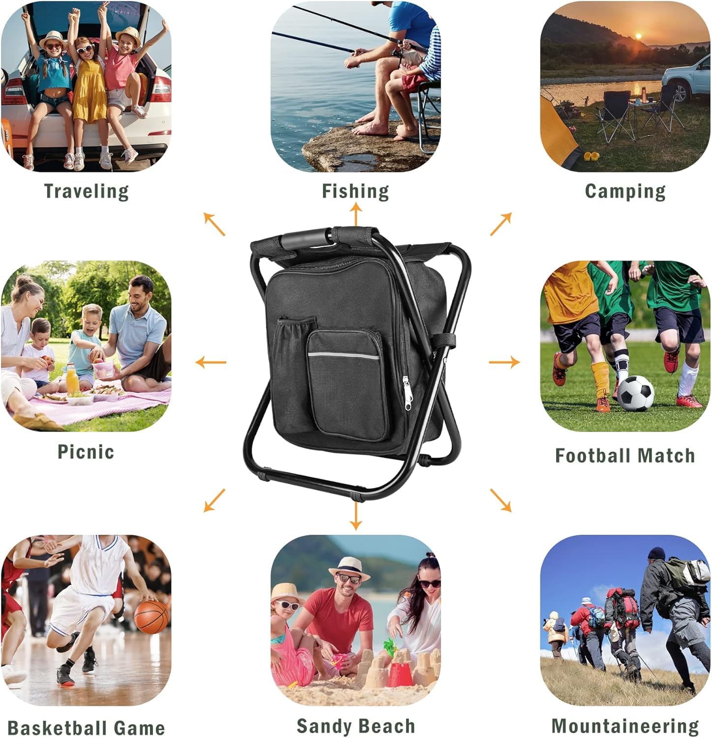 Portable Lightweight Backpack Cooler Stool 300LBS Heavy Duty Foldable Fishing Seat for Camping Hunting