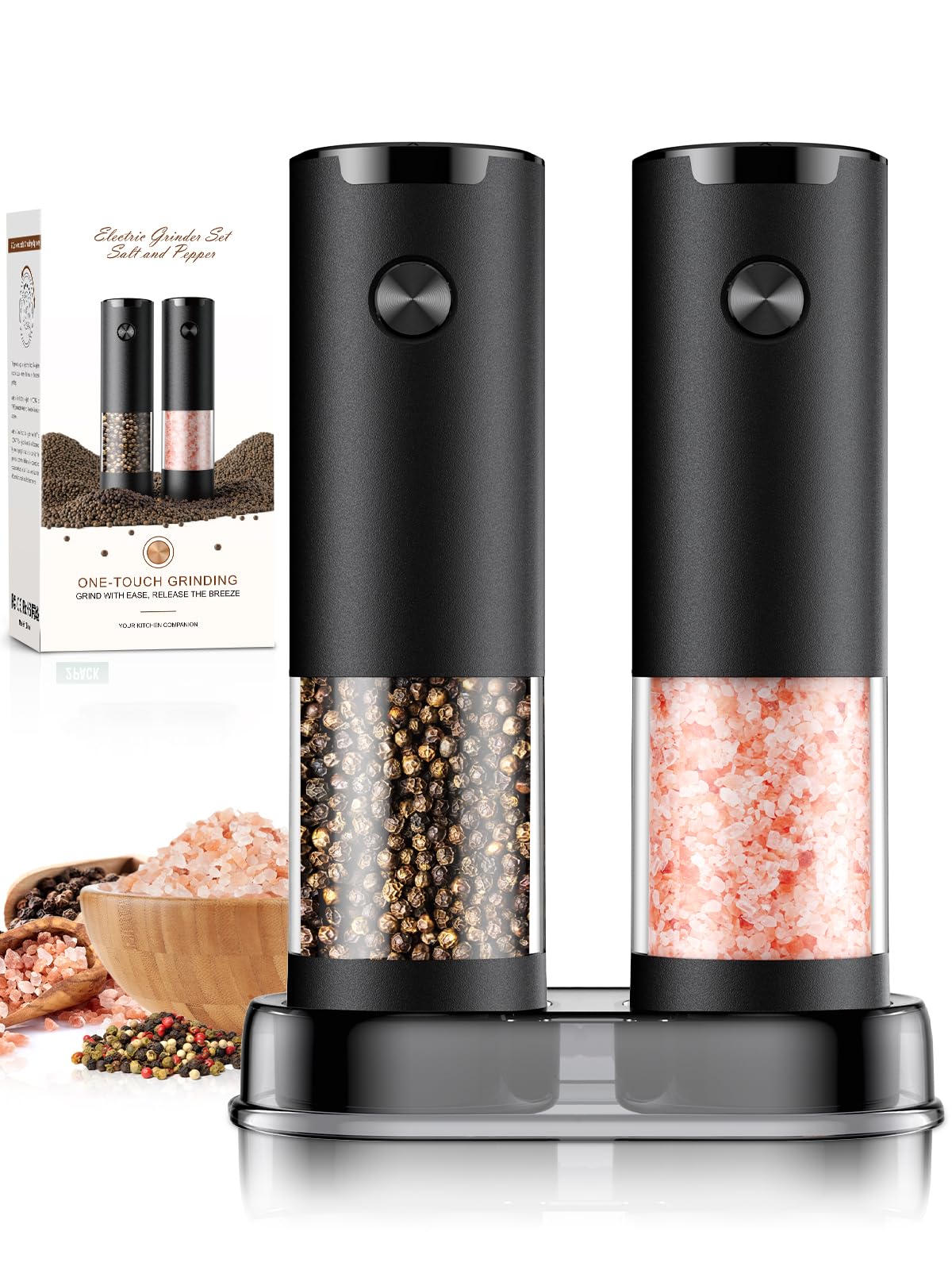 Electric Salt and Pepper Grinder Set with LED Light
