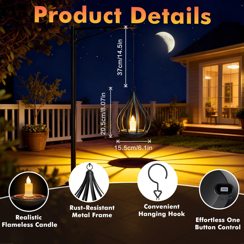 4 Pack Flickering Candle Solar Hanging Lanterns, Waterproof Outdoor Garden Decor Lights