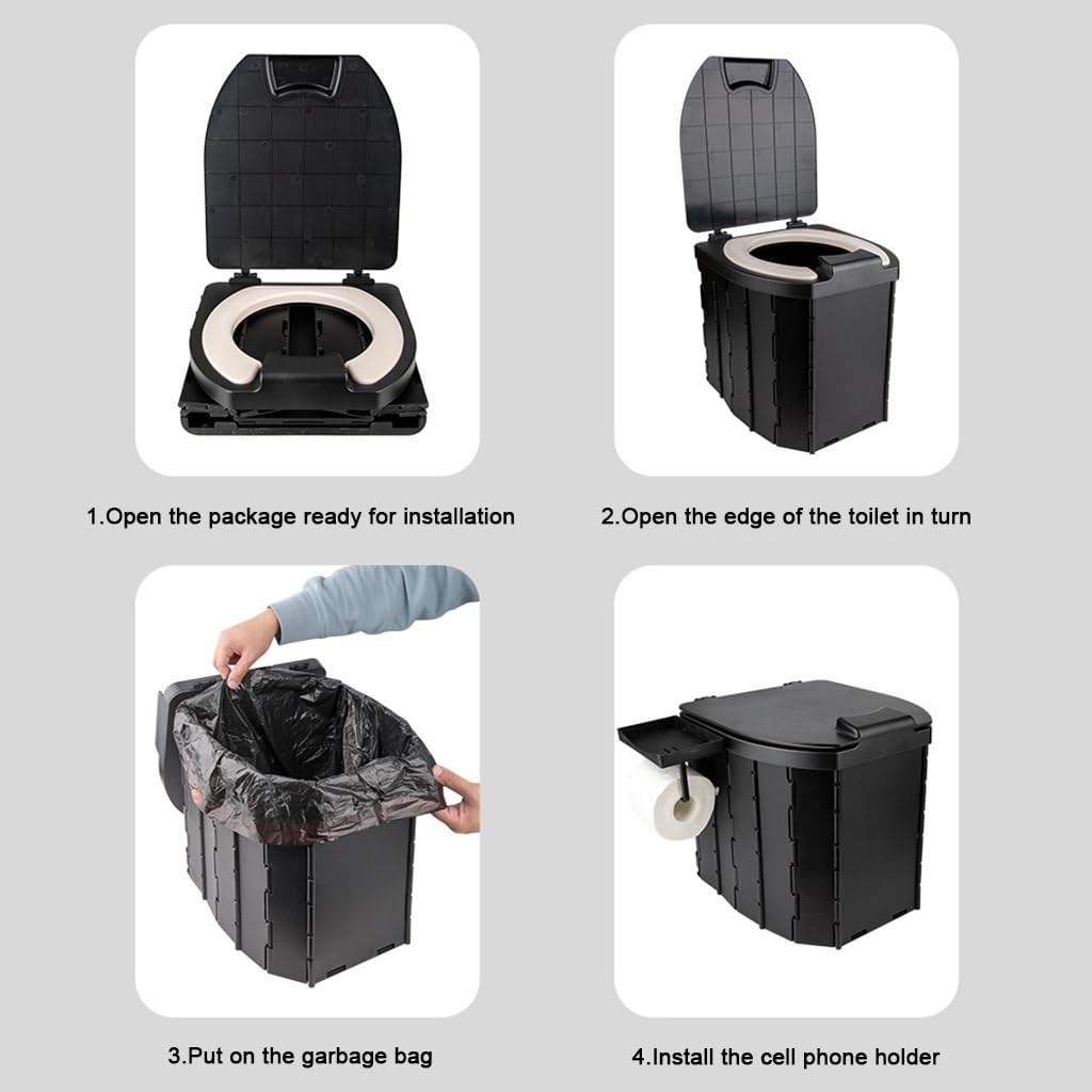 3 Second Quick Setup Foldable Portable Toilet, Hygienic Outdoor Camping Travel Commode
