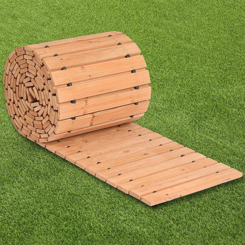 Non-Slip Cedar Roll Up Garden Walkway 16'x17", Weatherproof Decorative Wooden Path for Outdoor Party & Wedding