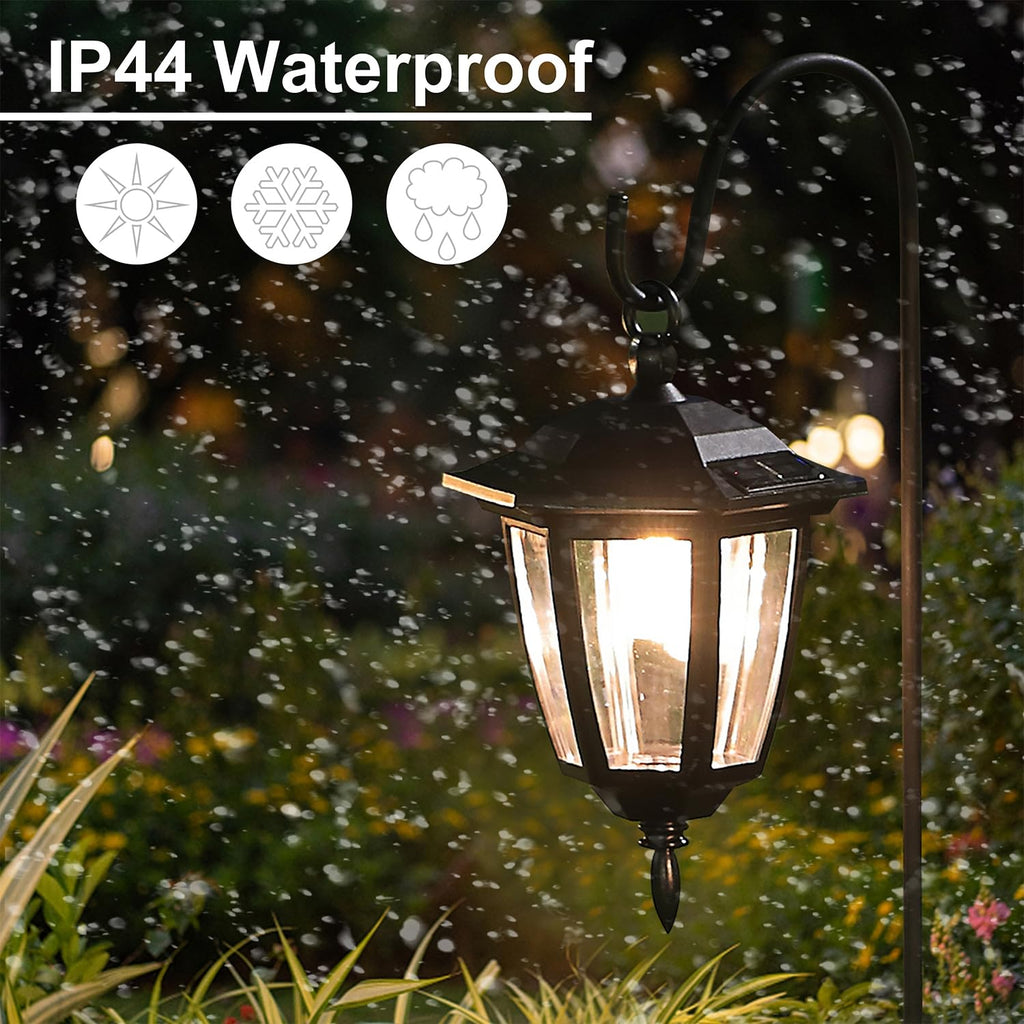4 Pack Solar Hanging Lanterns with 38" Shepherd Hooks, Waterproof Warm White Outdoor Garden Lights
