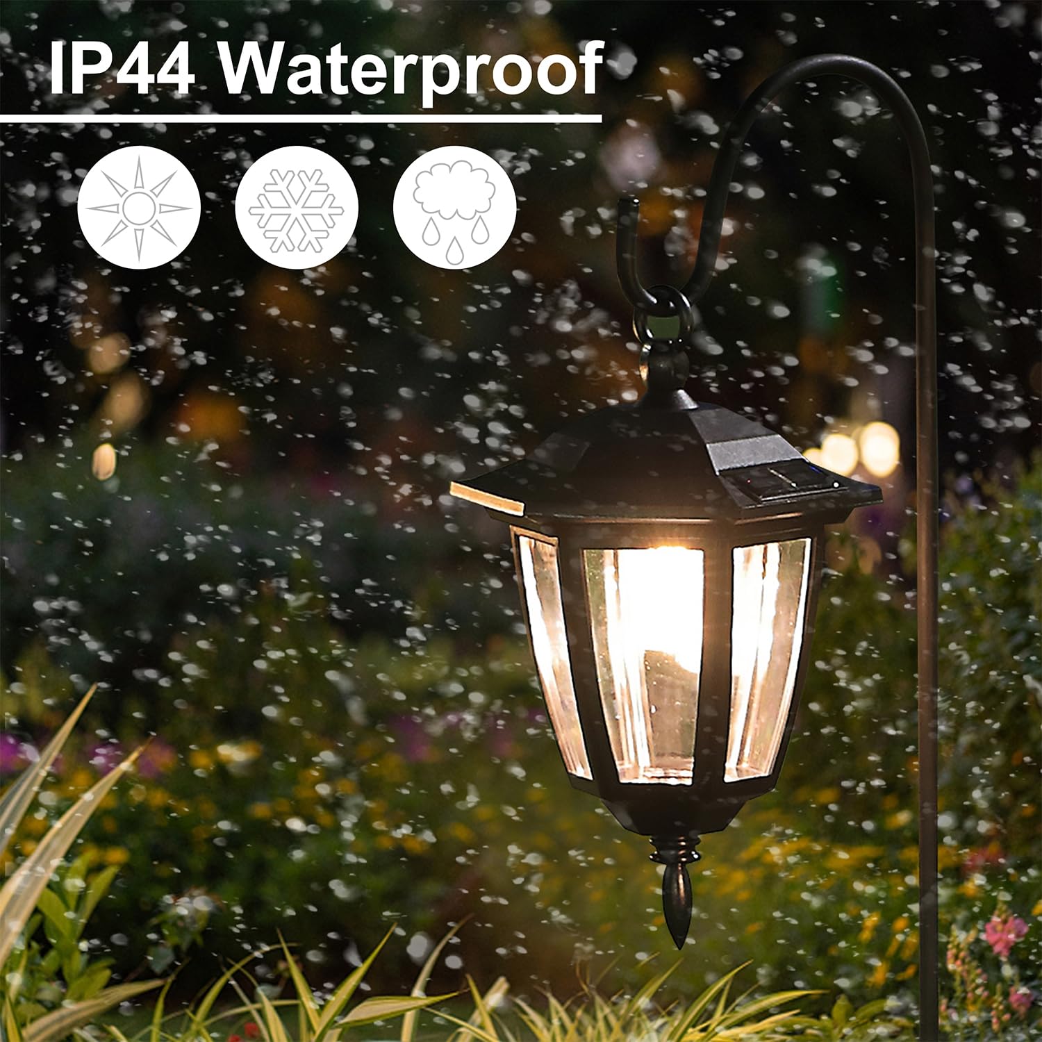 4 Pack Solar Hanging Lanterns with 38" Shepherd Hooks, Waterproof Warm White Outdoor Garden Lights