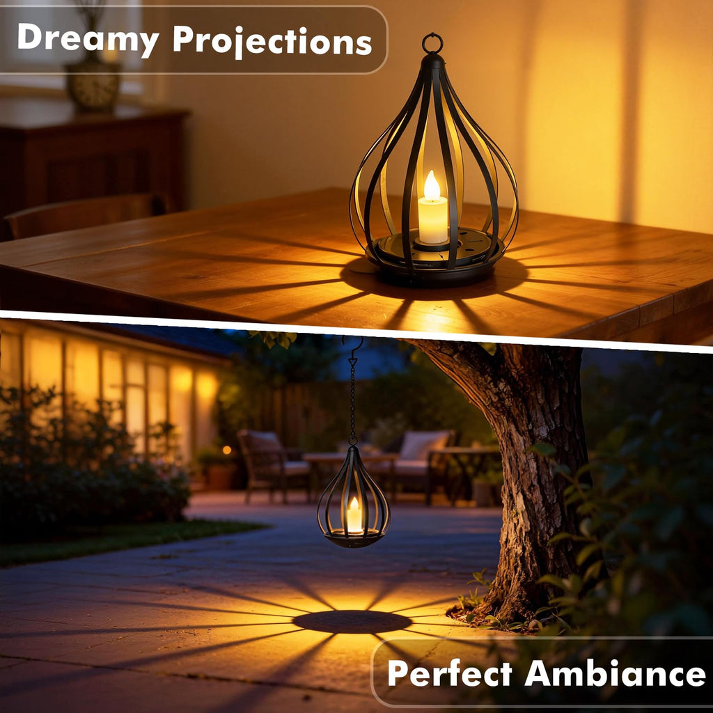 4 Pack Flickering Candle Solar Hanging Lanterns, Waterproof Outdoor Garden Decor Lights