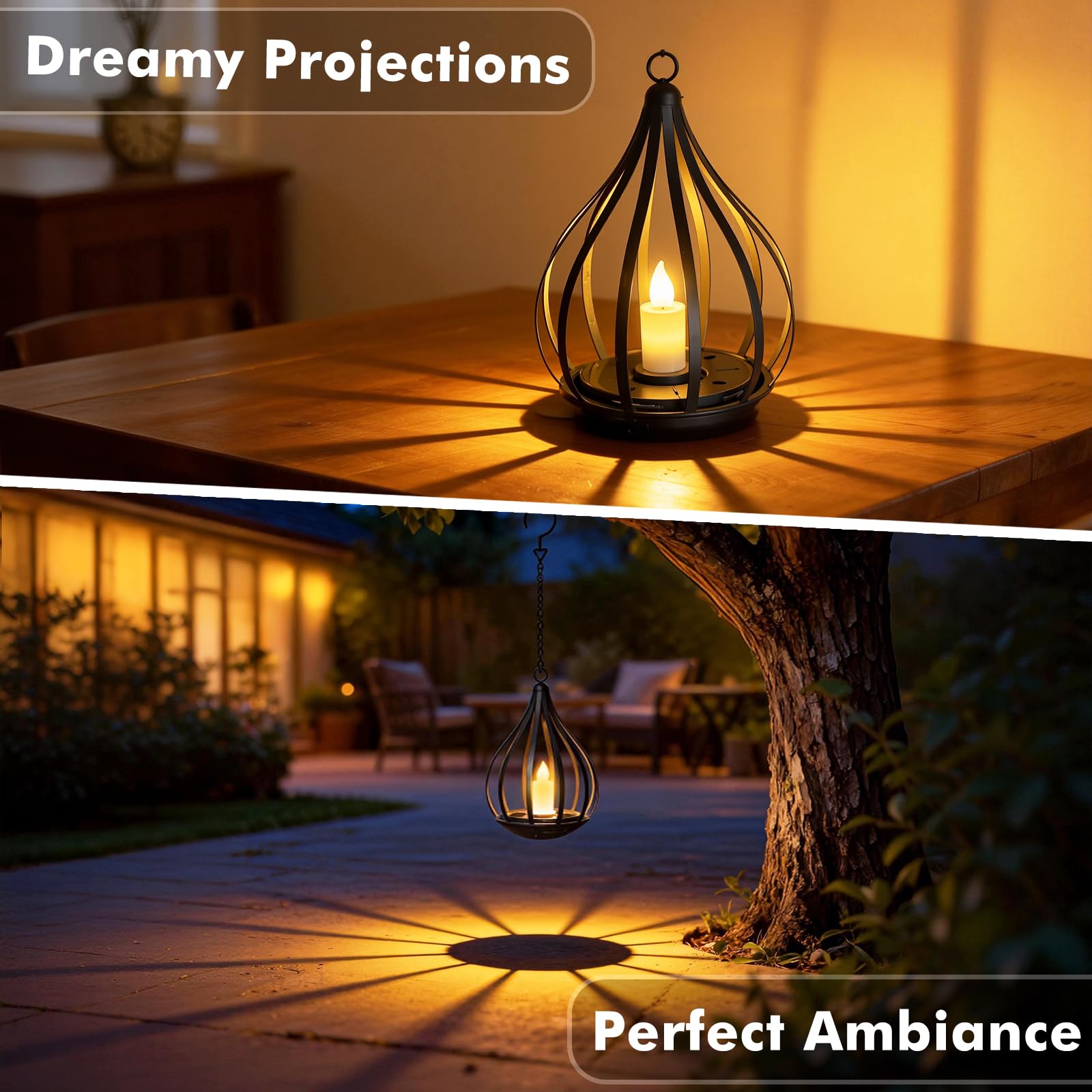 4 Pack Flickering Candle Solar Hanging Lanterns, Waterproof Outdoor Garden Decor Lights