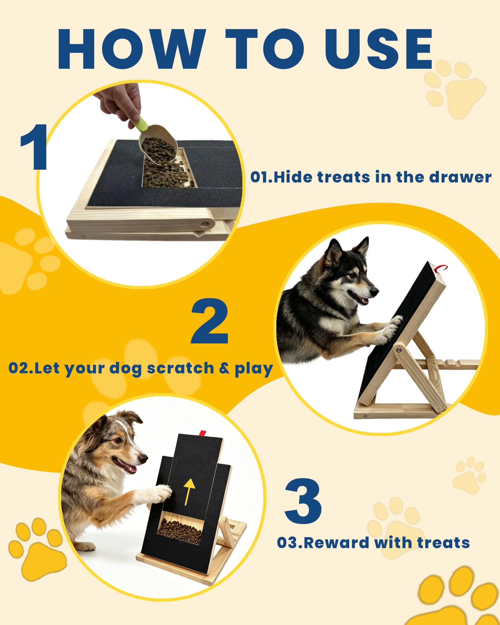Adjustable Wooden Dog Nail File Scratch Board with Treat Drawer & Extra Sandpapers, Nail Trimming Pad for All Size Dogs