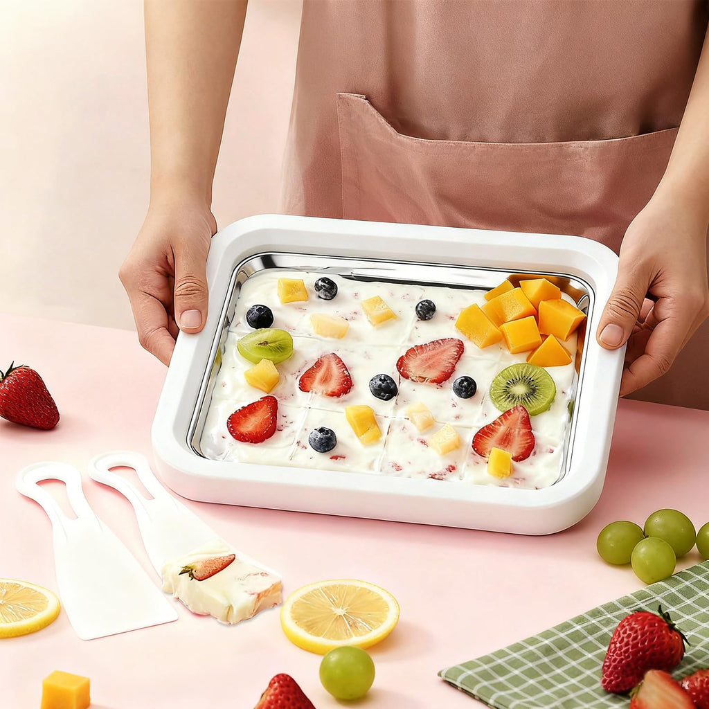 Food Grade Stainless Steel Rolled Ice Cream Maker, White for Frozen Yogurt & Slushie