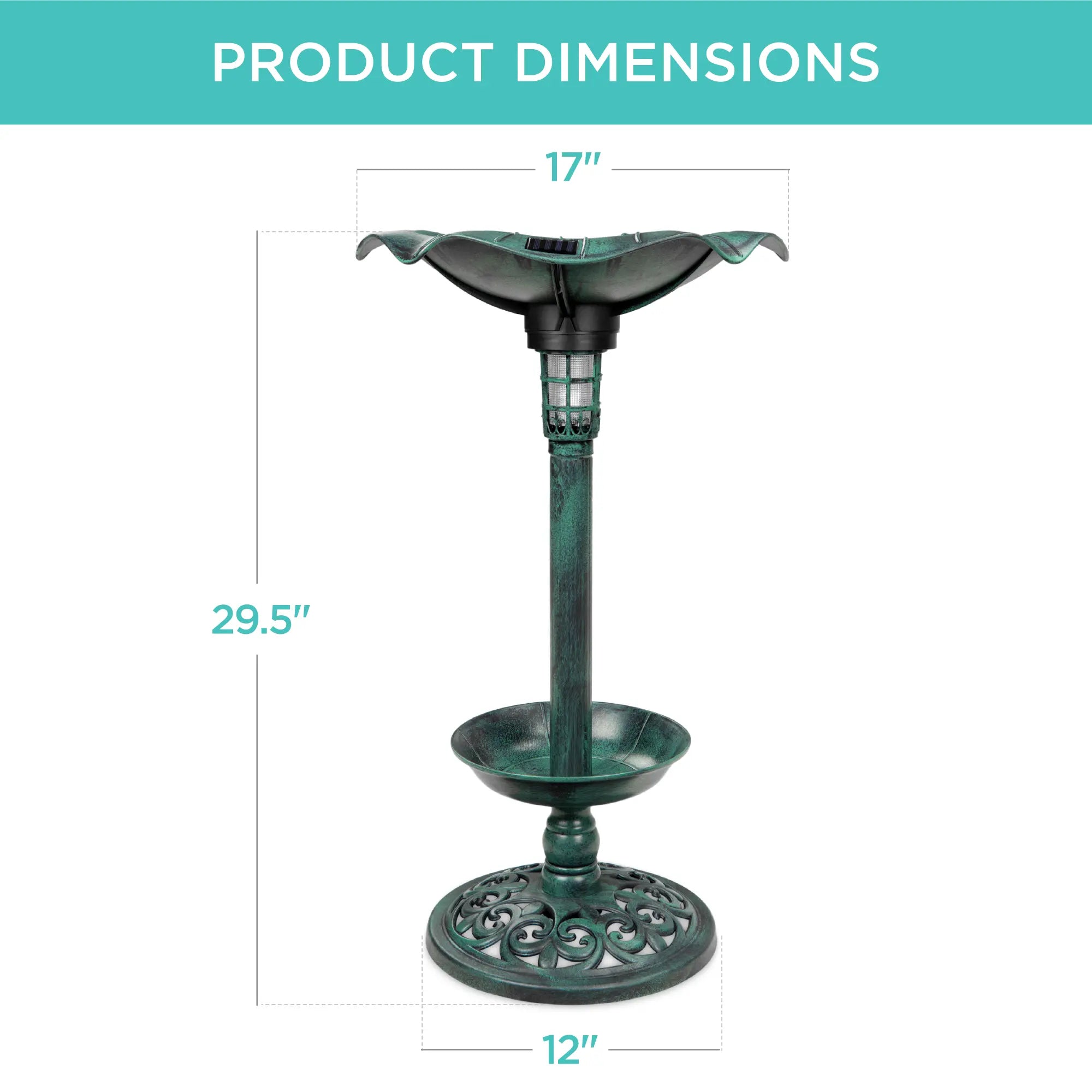 Solar Pedestal Bird Bath with Planter & Integrated Solar Lights, Outdoor Garden Bird Water Bowl Decor