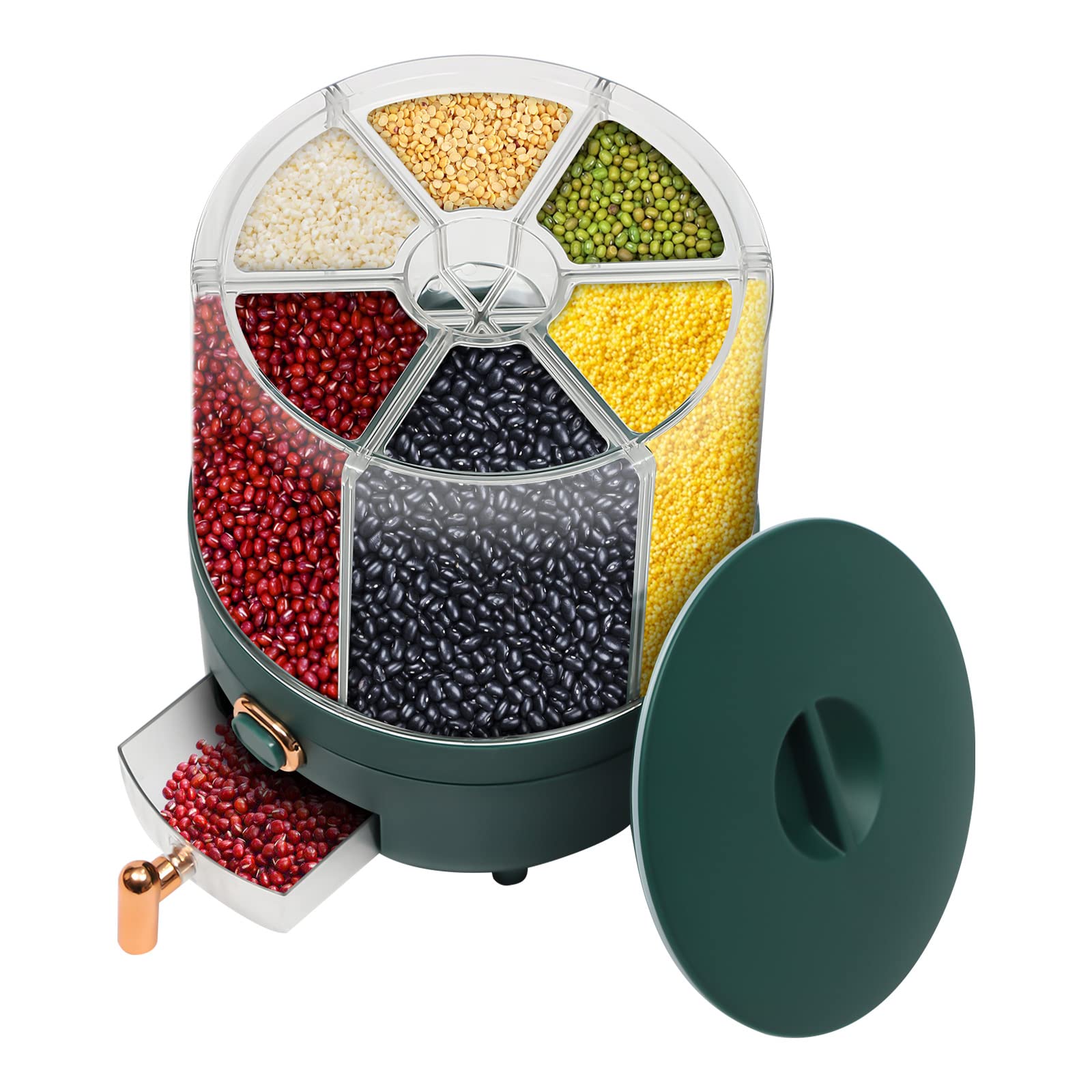 6 Compartment Rotating Dry Food Grain Storage Dispenser