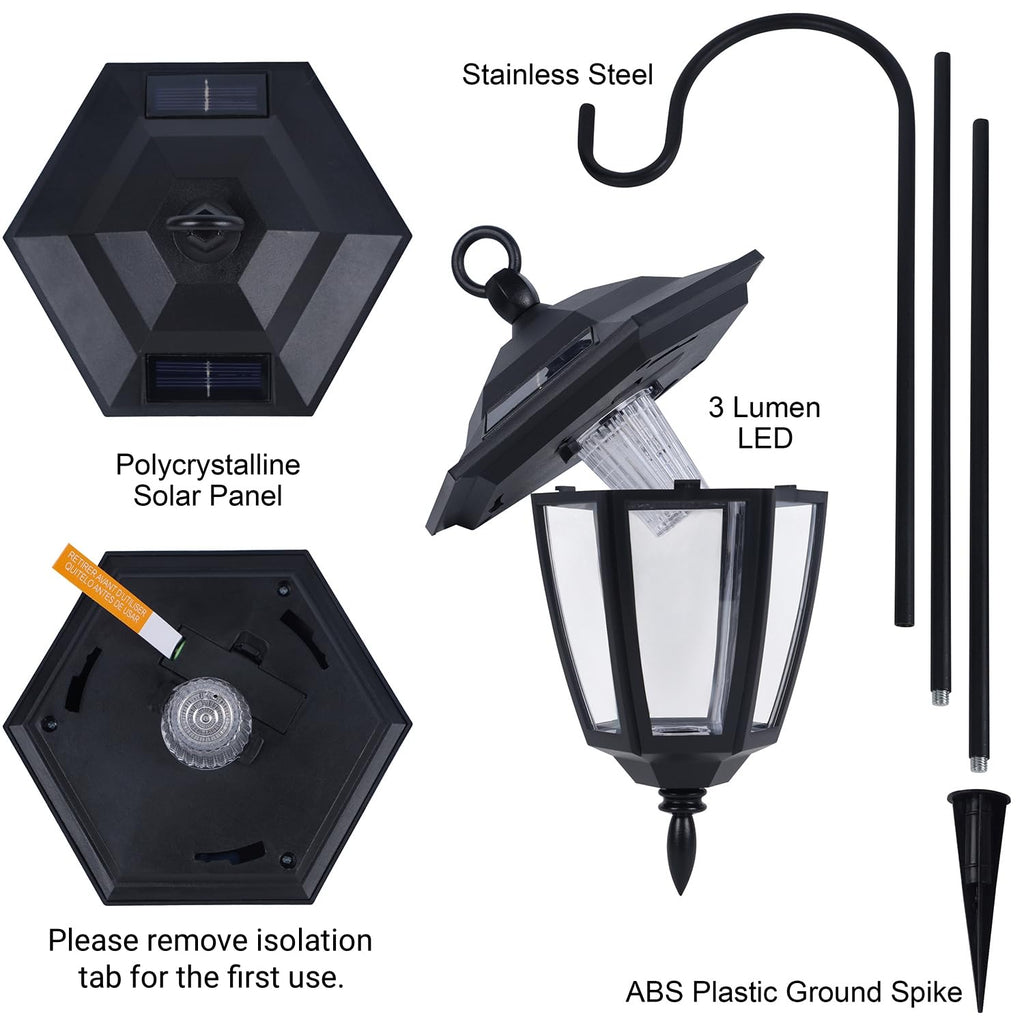 4 Pack Solar Hanging Lanterns with 38" Shepherd Hooks, Waterproof Warm White Outdoor Garden Lights