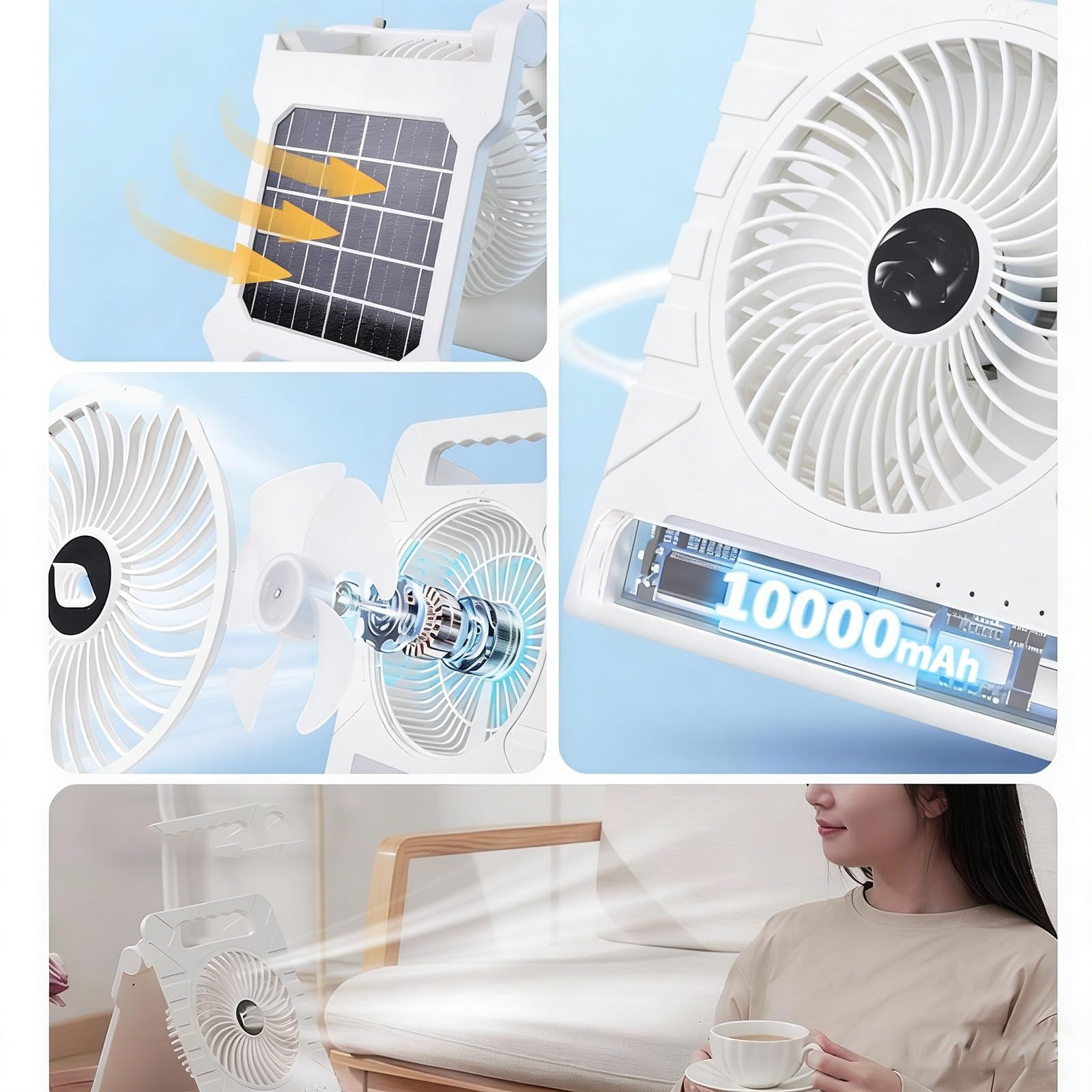 Foldable Solar Outdoor Fan with LED Light