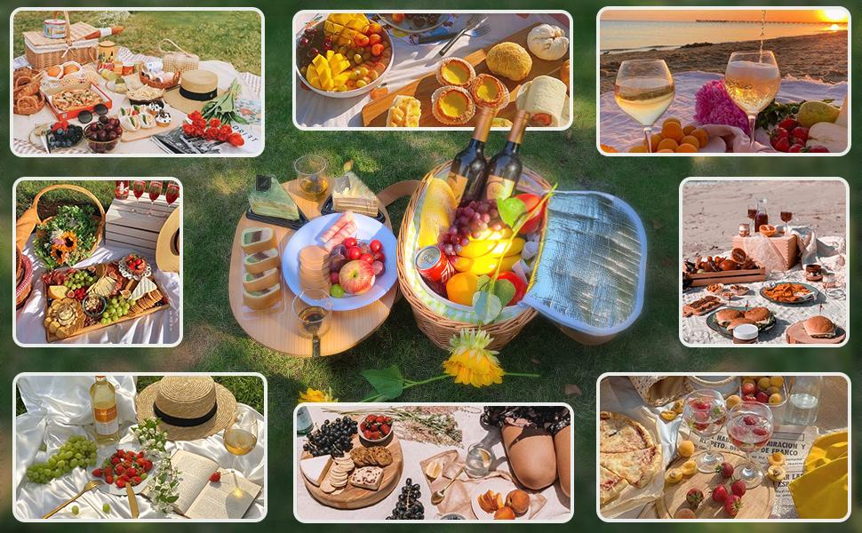 Wicker Picnic Basket with Insulated Cooler, Wine Table and Cutlery Set