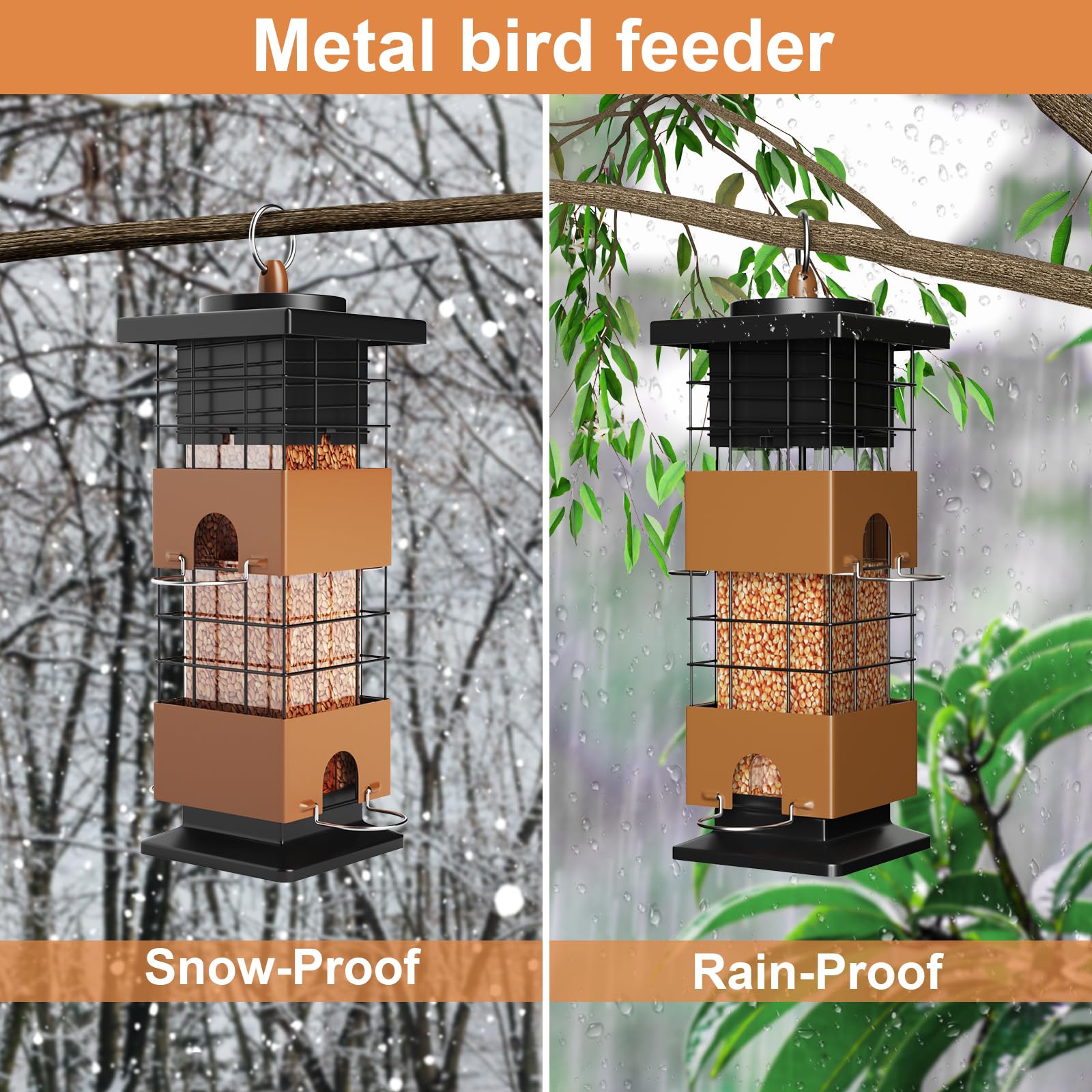 Squirrel-Proof Metal Bird Feeder, 2.5LB Seed Capacity with 4 Weight-Activated Ports