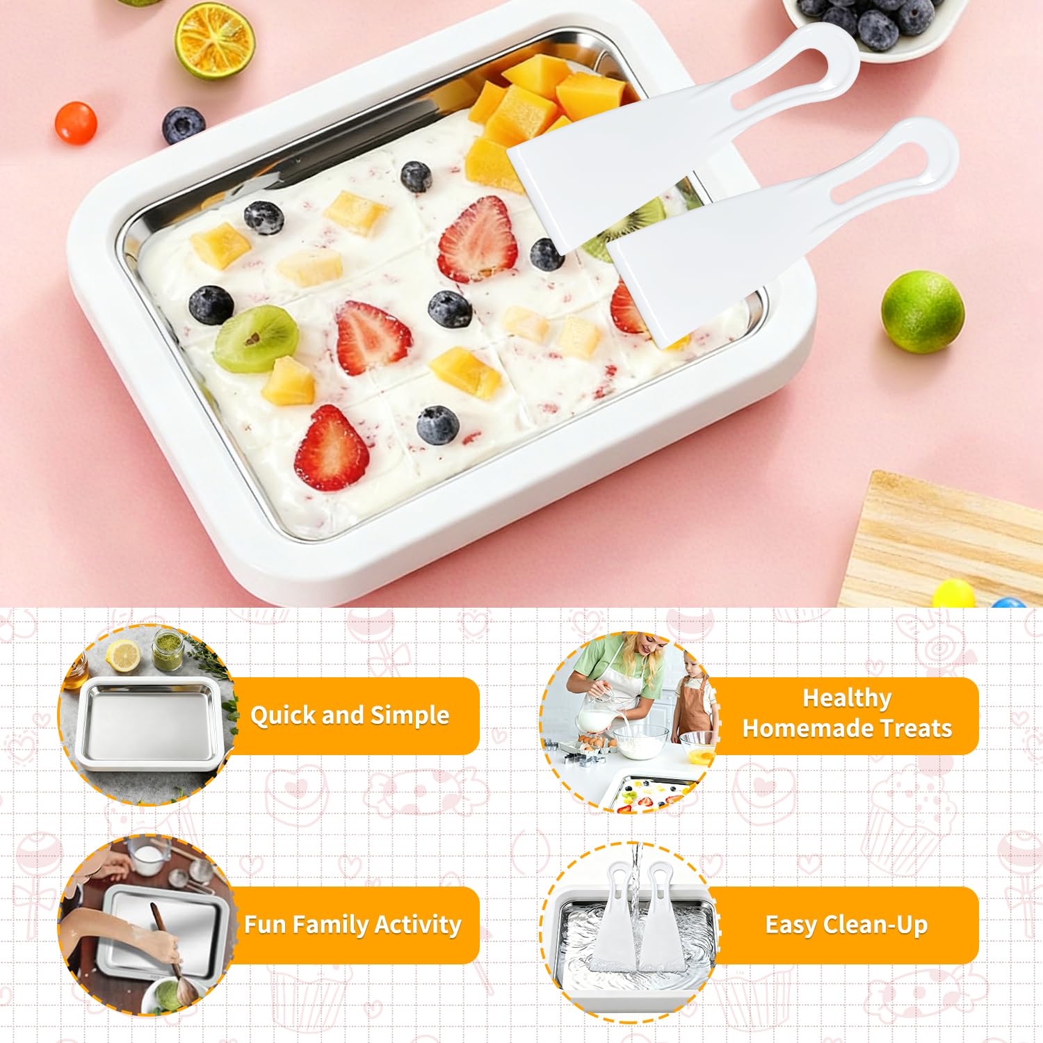 Food Grade Stainless Steel Rolled Ice Cream Maker, White for Frozen Yogurt & Slushie