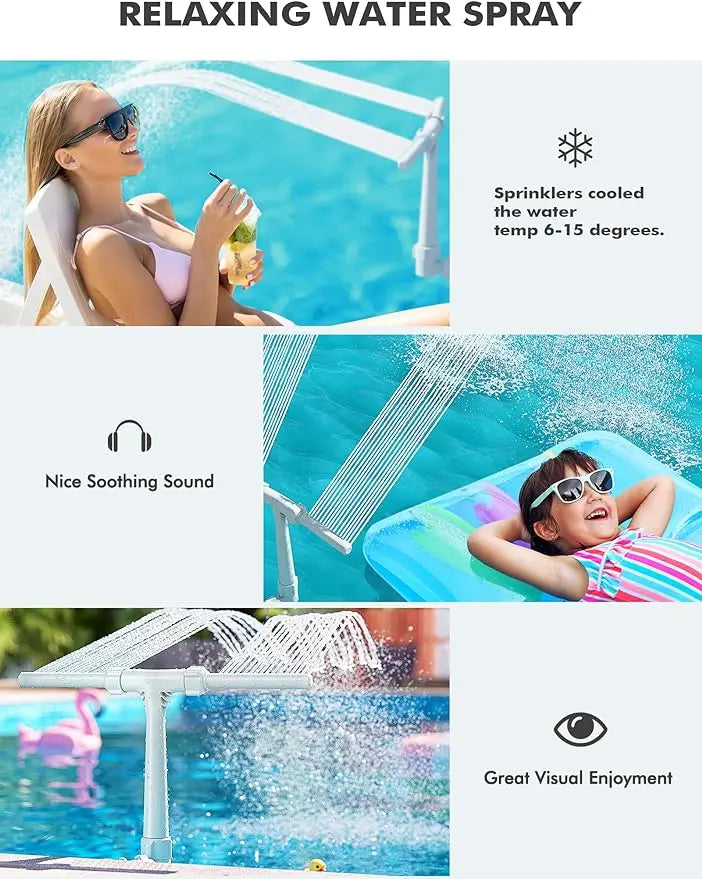 Above Ground & Inground Pool Waterfall Fountain, Easy Installation Outdoor Pool Spray Fountain Decor