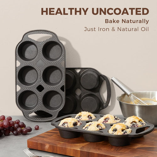 Cast Iron Standard Muffin Pan, 6-Cup (2-Pack)