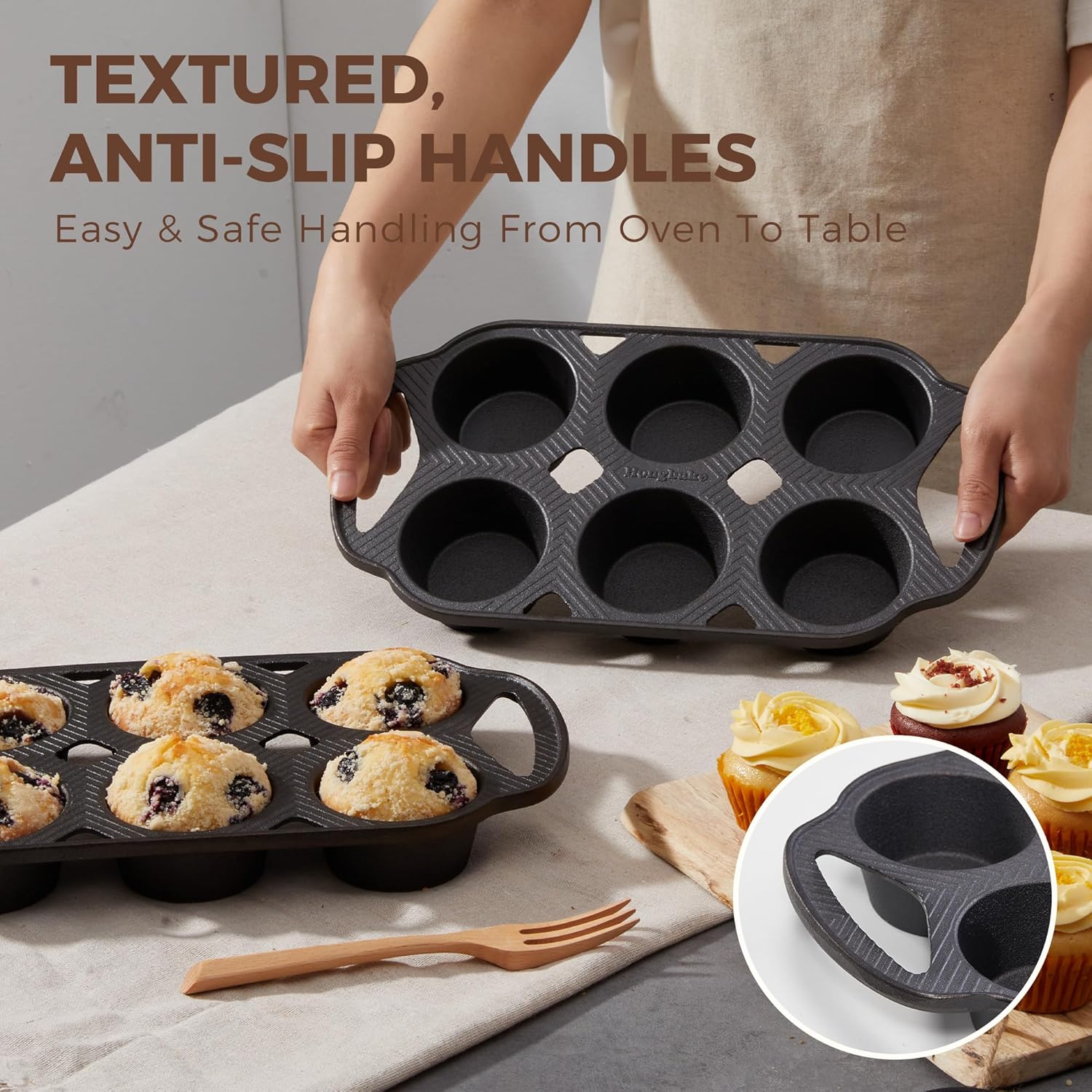 Cast Iron Standard Muffin Pan, 6-Cup (2-Pack)