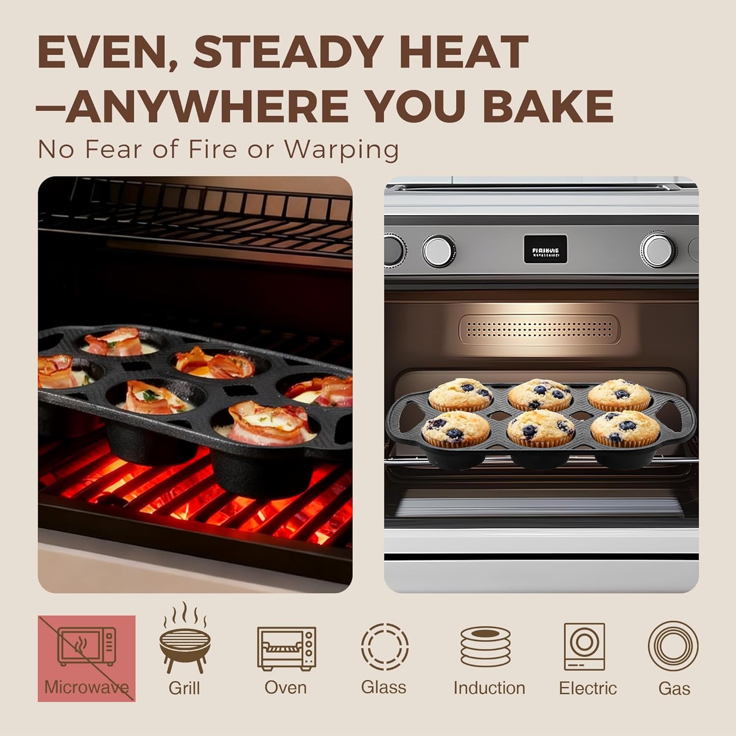 Cast Iron Standard Muffin Pan, 6-Cup (2-Pack)