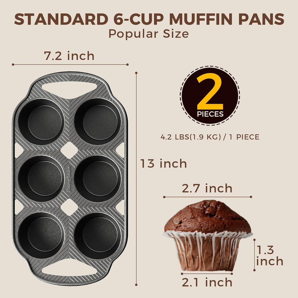 Cast Iron Standard Muffin Pan, 6-Cup (2-Pack)