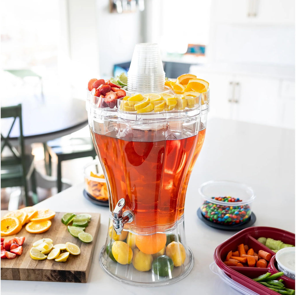 Break Resistant Tritan Beverage Dispenser with Ice Cone and Top Lid for Party Gathering