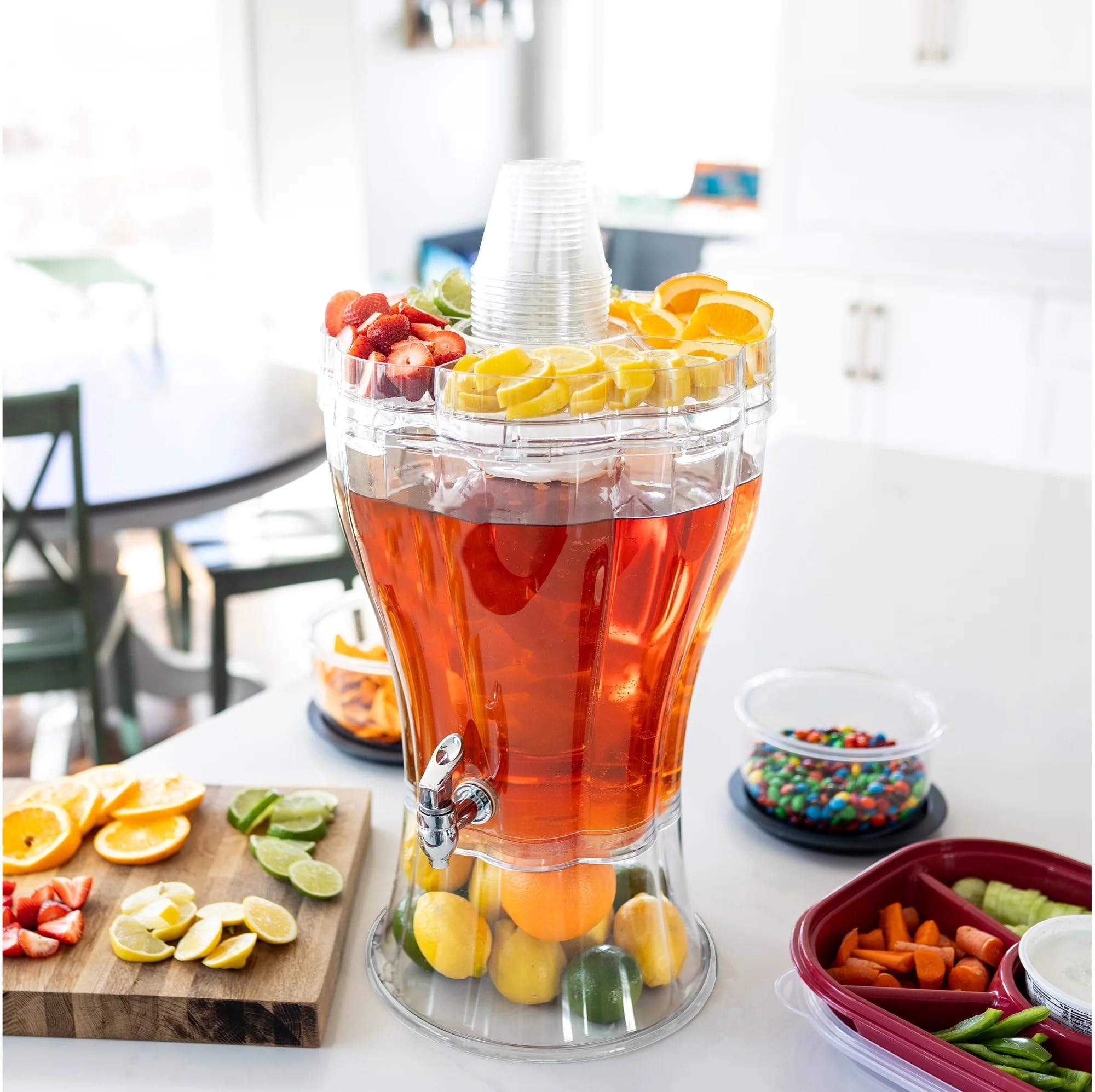 Break Resistant Tritan Beverage Dispenser with Ice Cone and Top Lid for Party Gathering