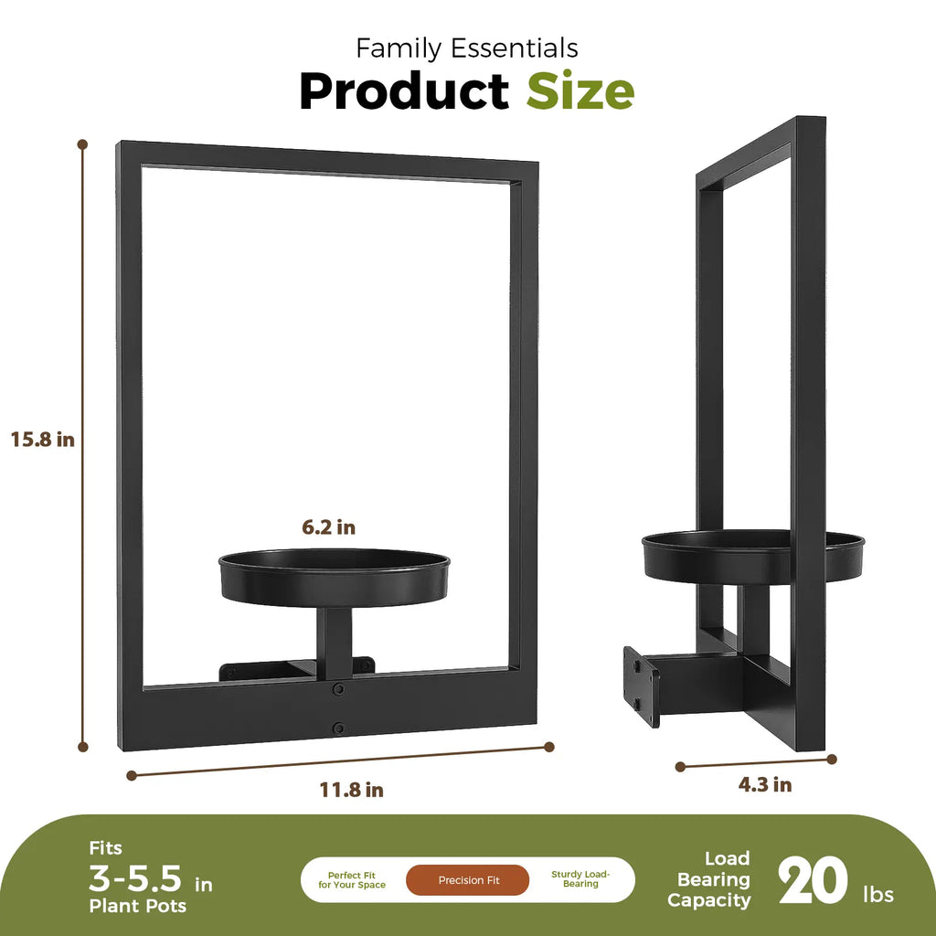 Black Metal Wall Mount Plant Pot Racks