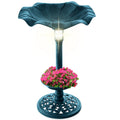 Solar Pedestal Bird Bath with Planter & Integrated Solar Lights, Outdoor Garden Bird Water Bowl Decor