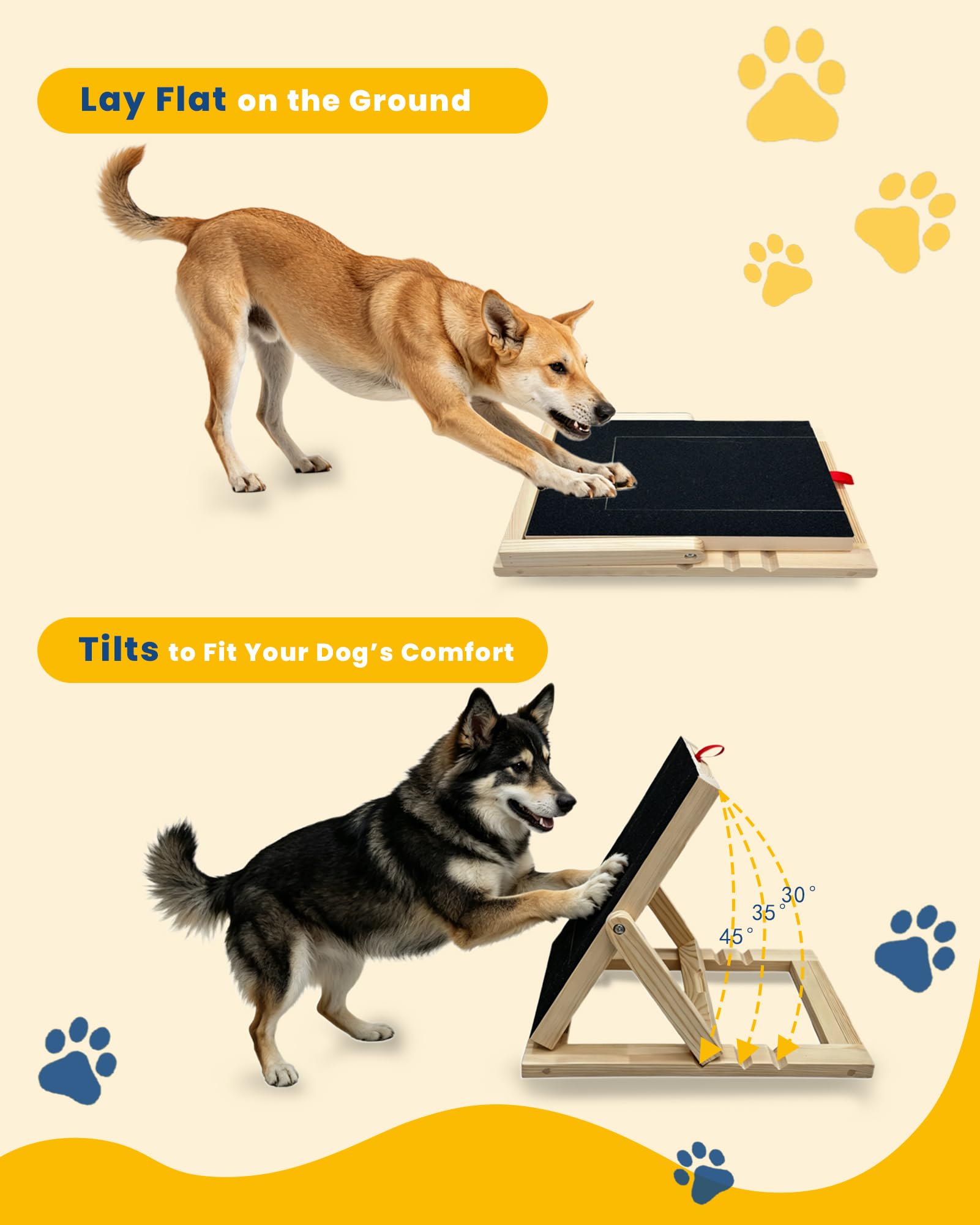Adjustable Wooden Dog Nail File Scratch Board with Treat Drawer & Extra Sandpapers, Nail Trimming Pad for All Size Dogs