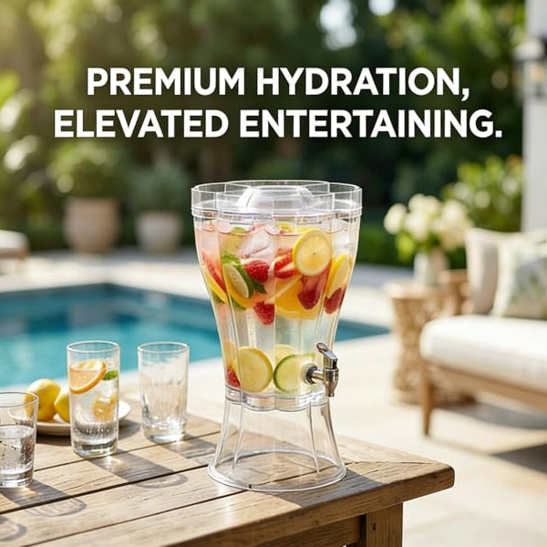 Break Resistant Tritan Beverage Dispenser with Ice Cone and Top Lid for Party Gathering