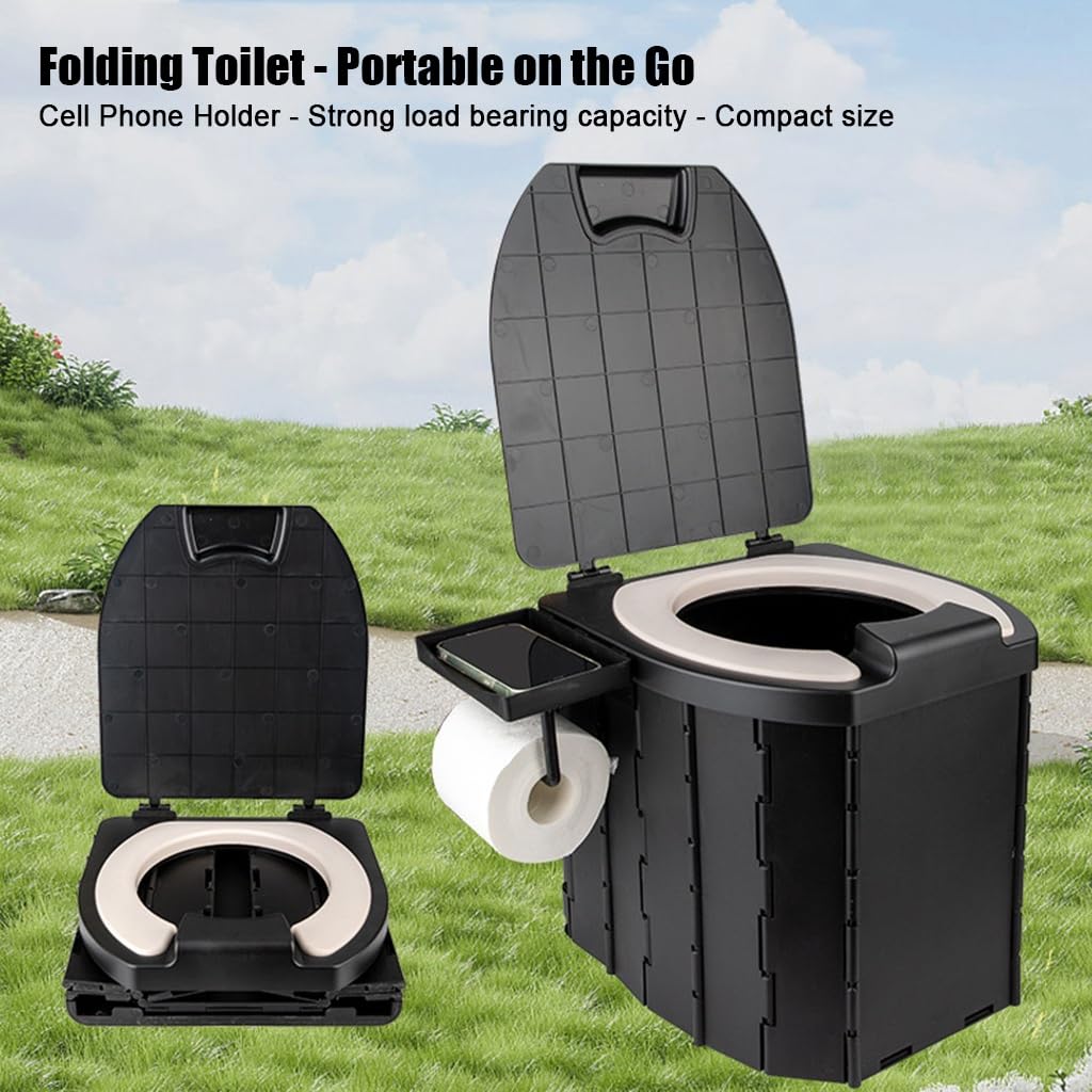 3 Second Quick Setup Foldable Portable Toilet, Hygienic Outdoor Camping Travel Commode