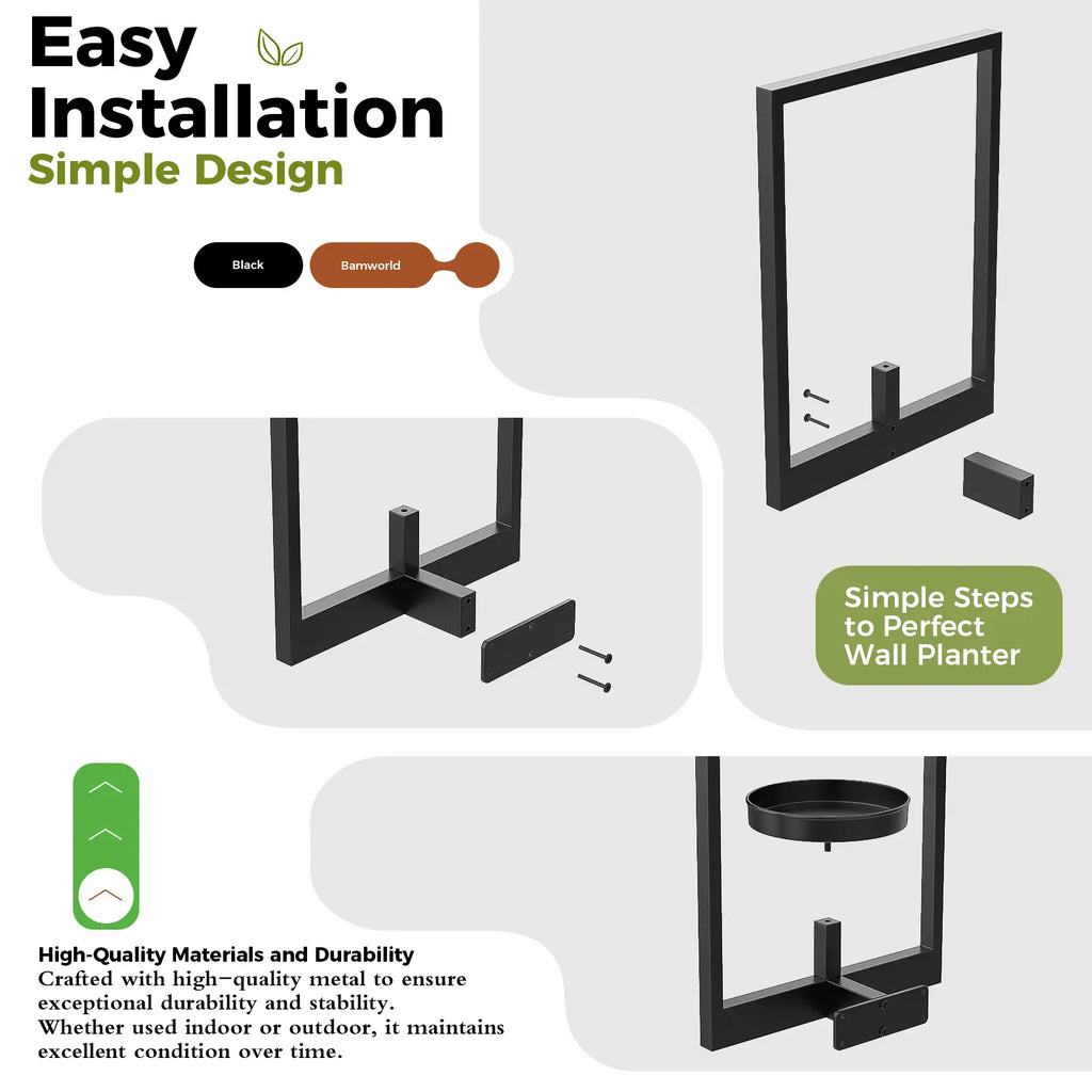 Black Metal Wall Mount Plant Pot Racks