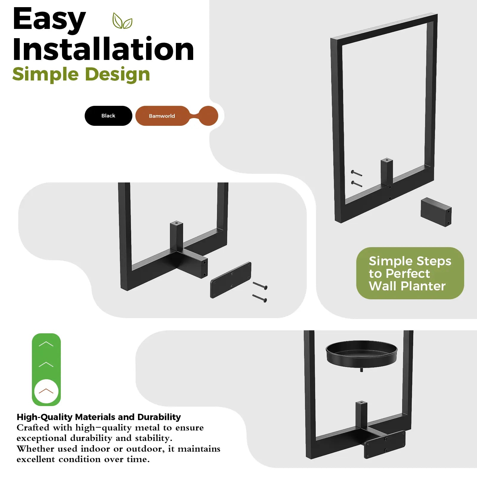 Black Metal Wall Mount Plant Pot Racks