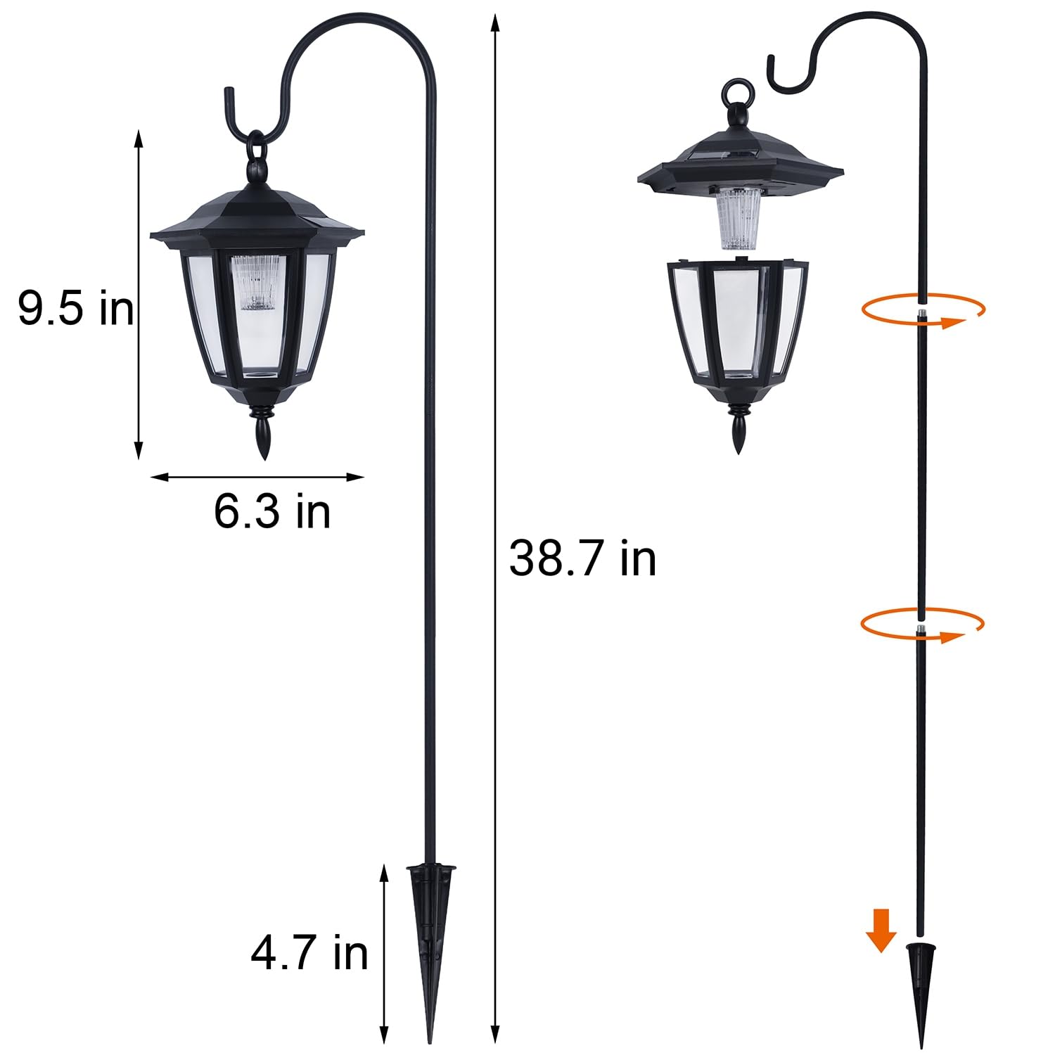 4 Pack Solar Hanging Lanterns with 38" Shepherd Hooks, Waterproof Warm White Outdoor Garden Lights