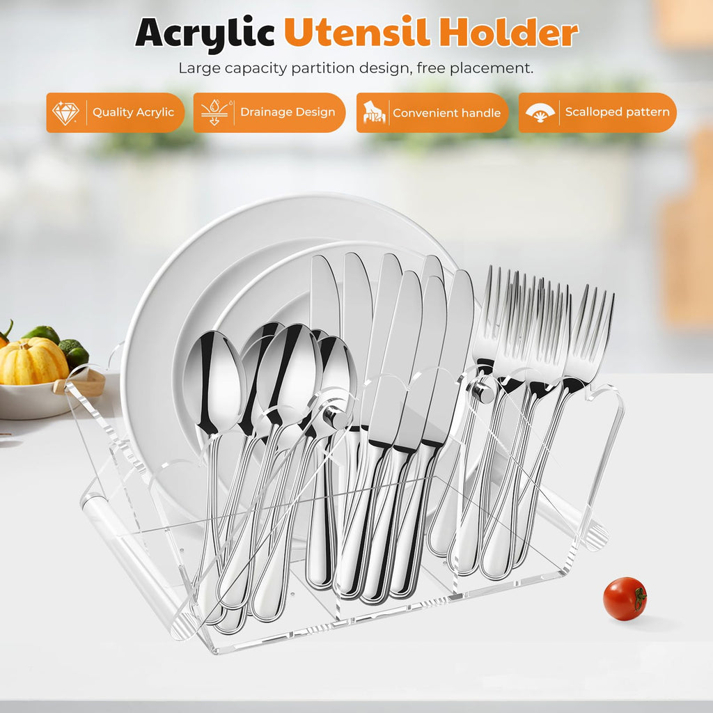 Scalloped Acrylic Countertop Cutlery Caddy Organizer