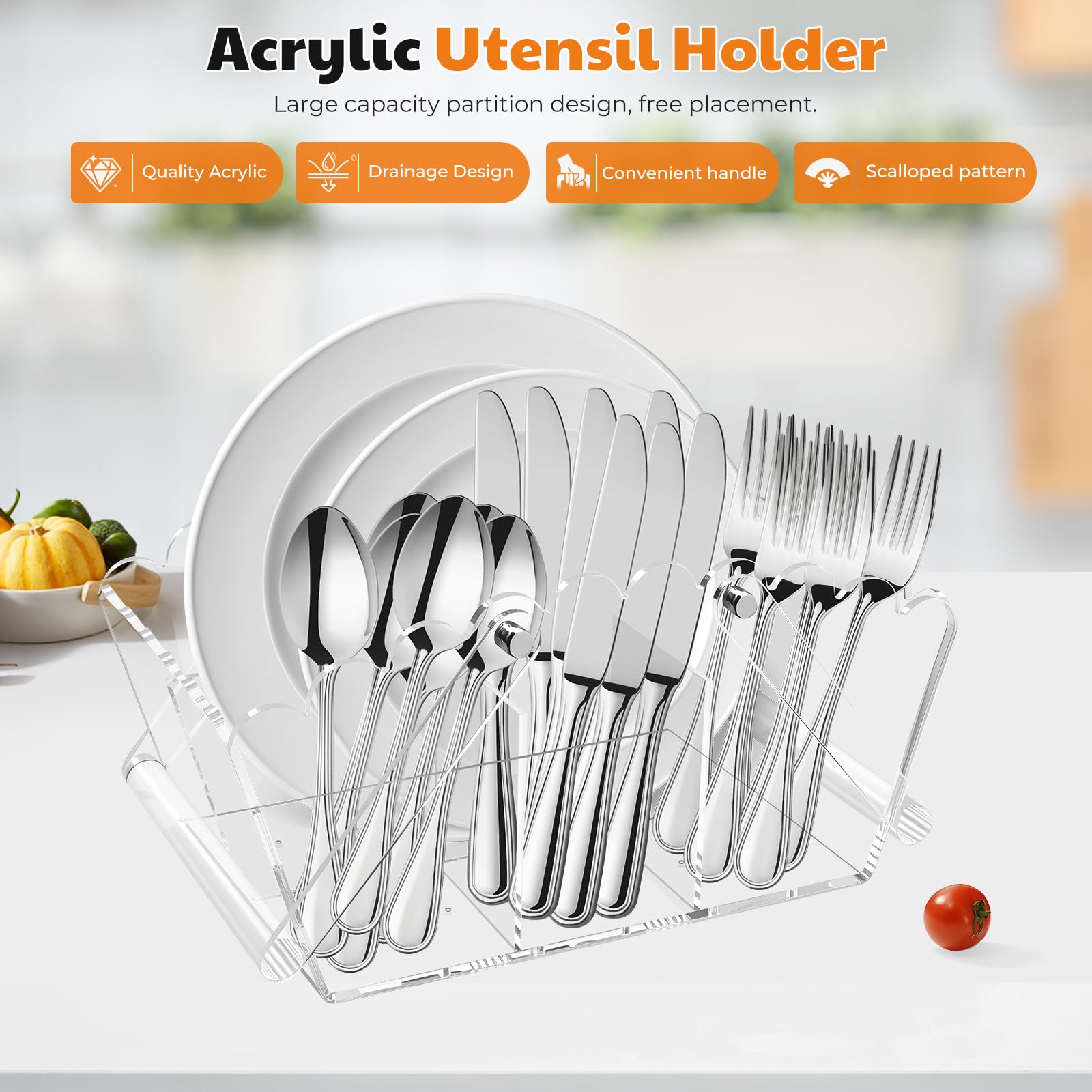 Scalloped Acrylic Countertop Cutlery Caddy Organizer