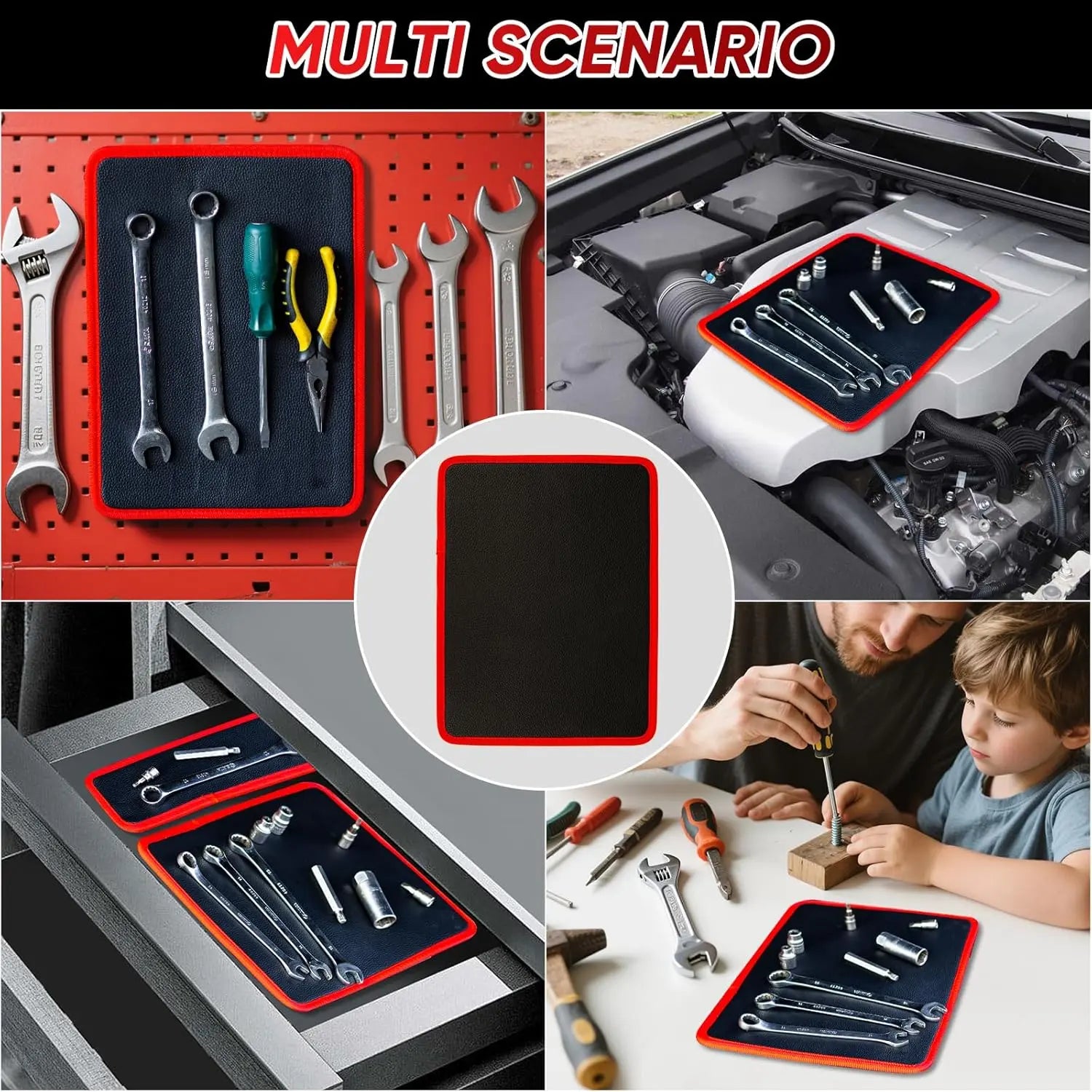 3 Pack Non-Slip Flexible Magnetic Tool Tray Set