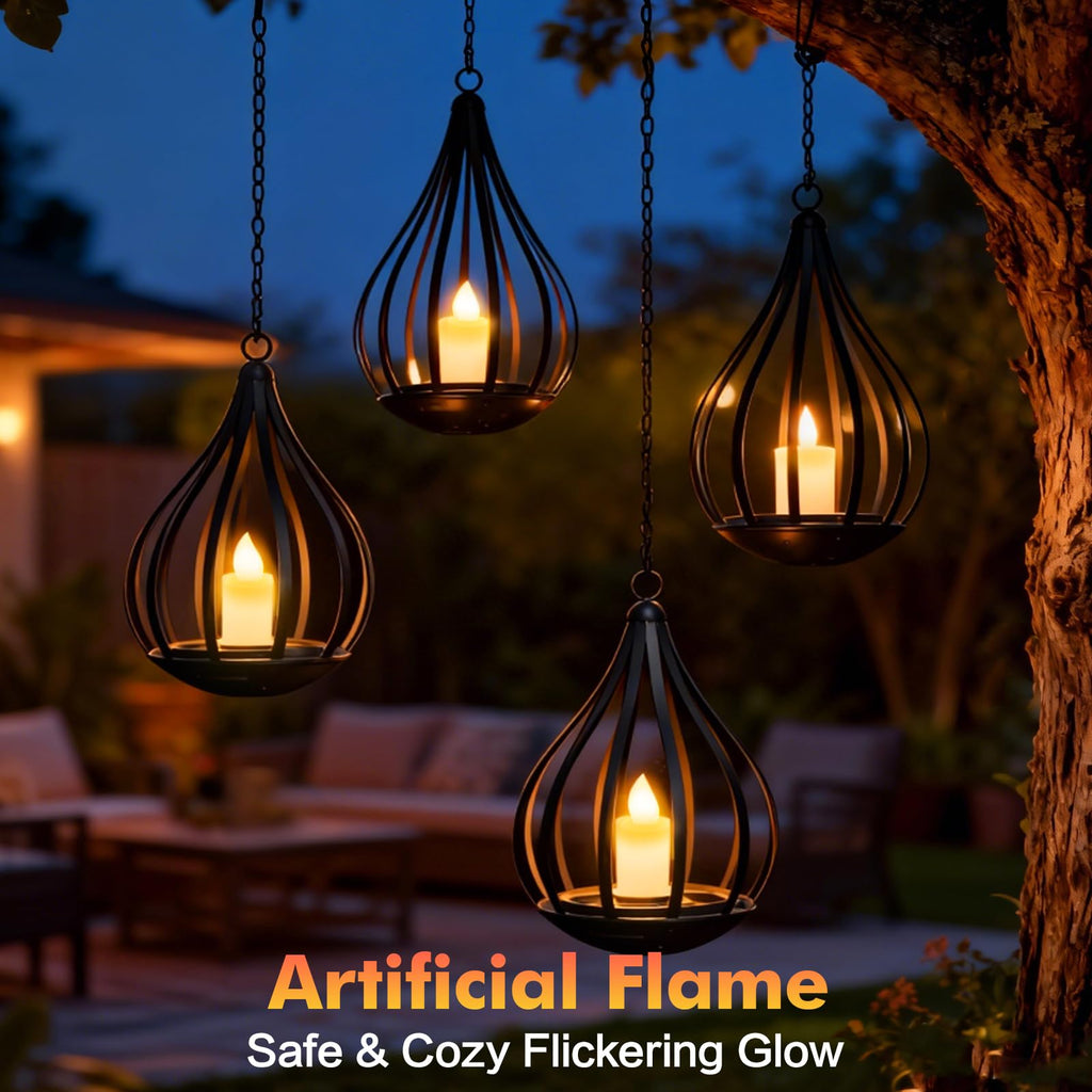 4 Pack Flickering Candle Solar Hanging Lanterns, Waterproof Outdoor Garden Decor Lights