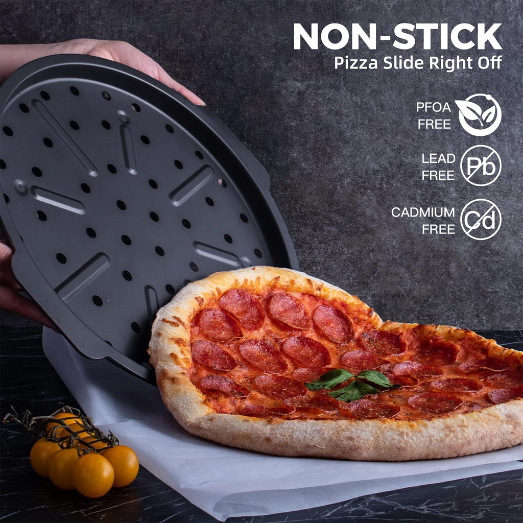 Perforated Nonstick Pizza Pan with Wider Grips, 12.2-Inch (2-Pack)