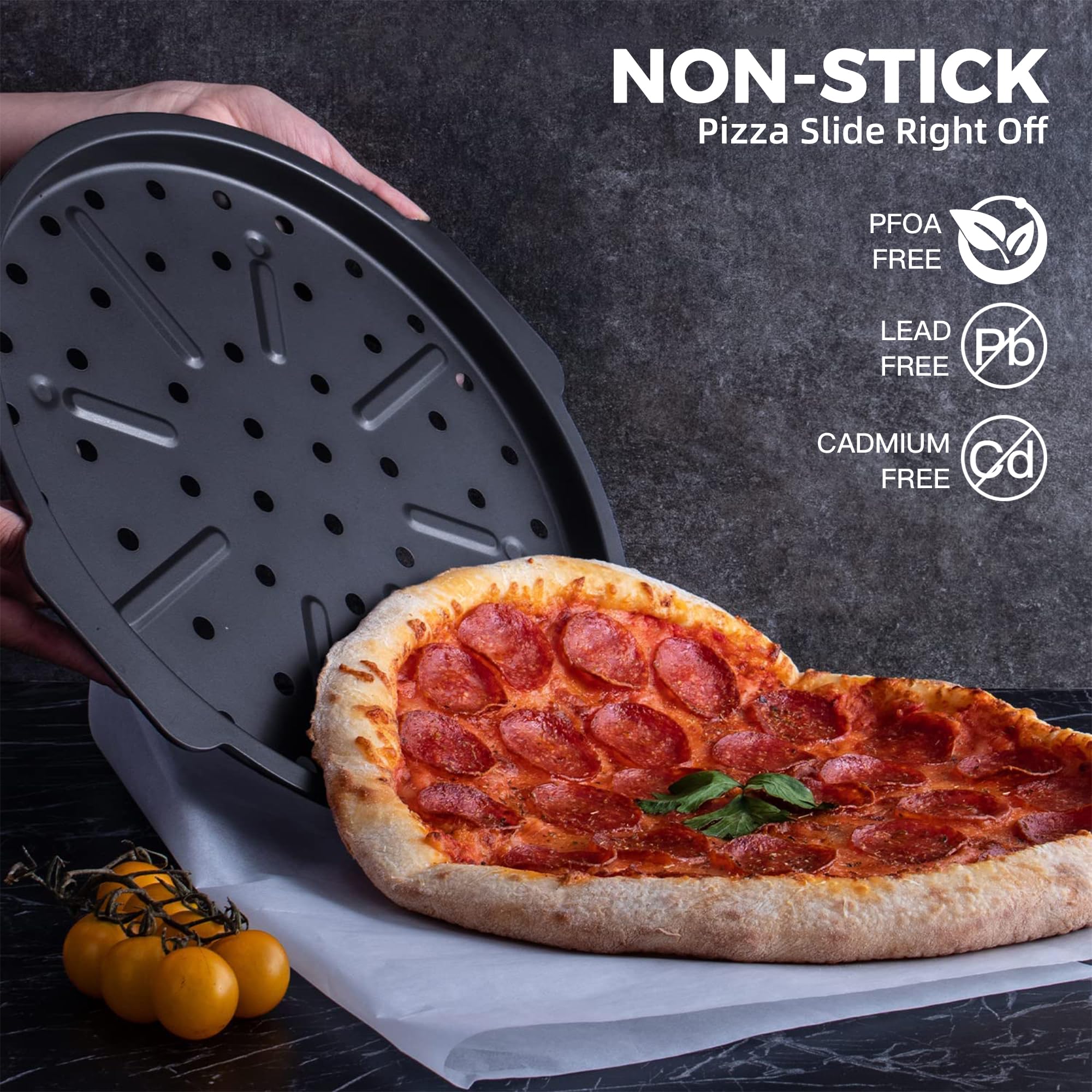 Perforated Nonstick Pizza Pan with Wider Grips, 12.2-Inch (2-Pack)