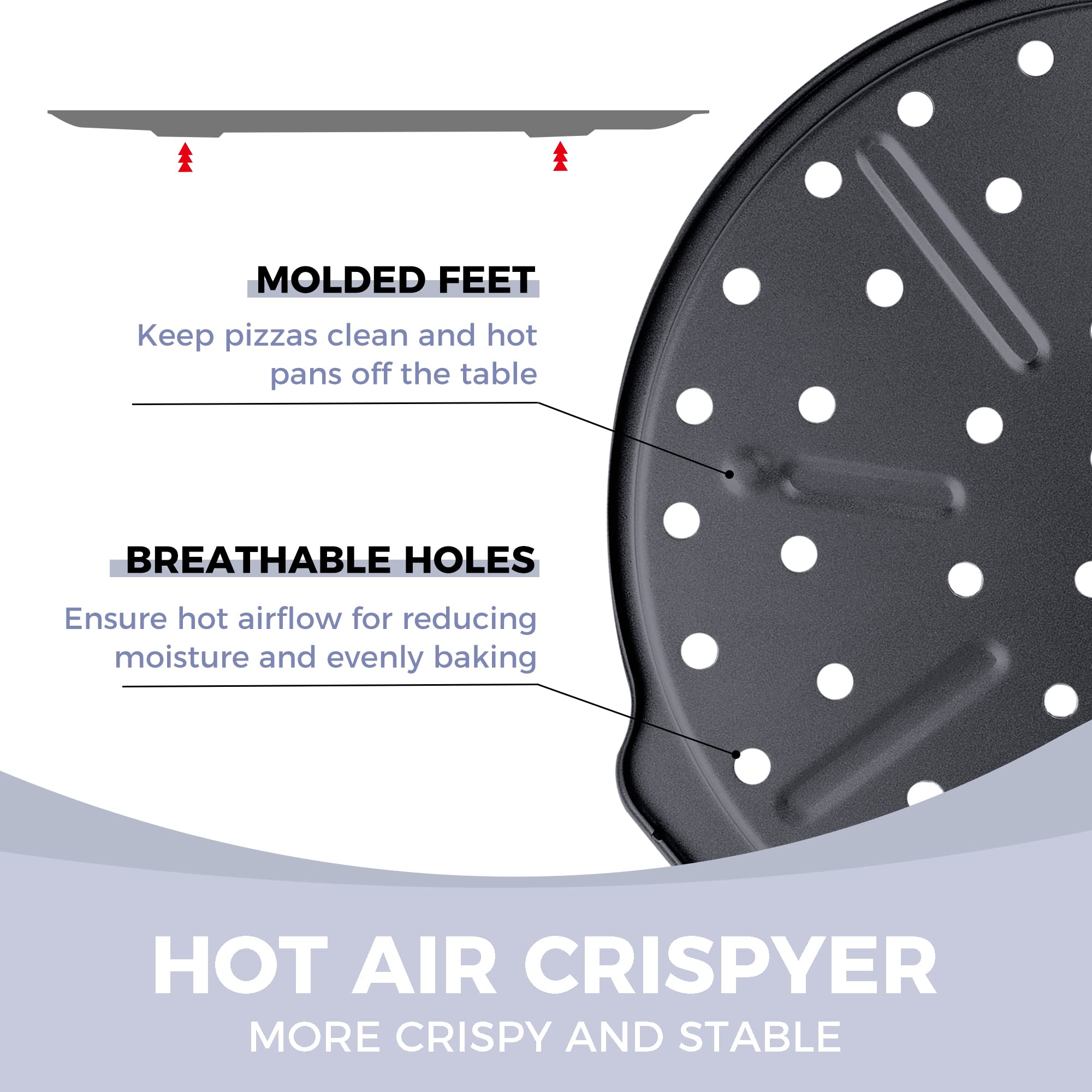 Perforated Nonstick Pizza Pan with Wider Grips, 12.2-Inch (2-Pack)