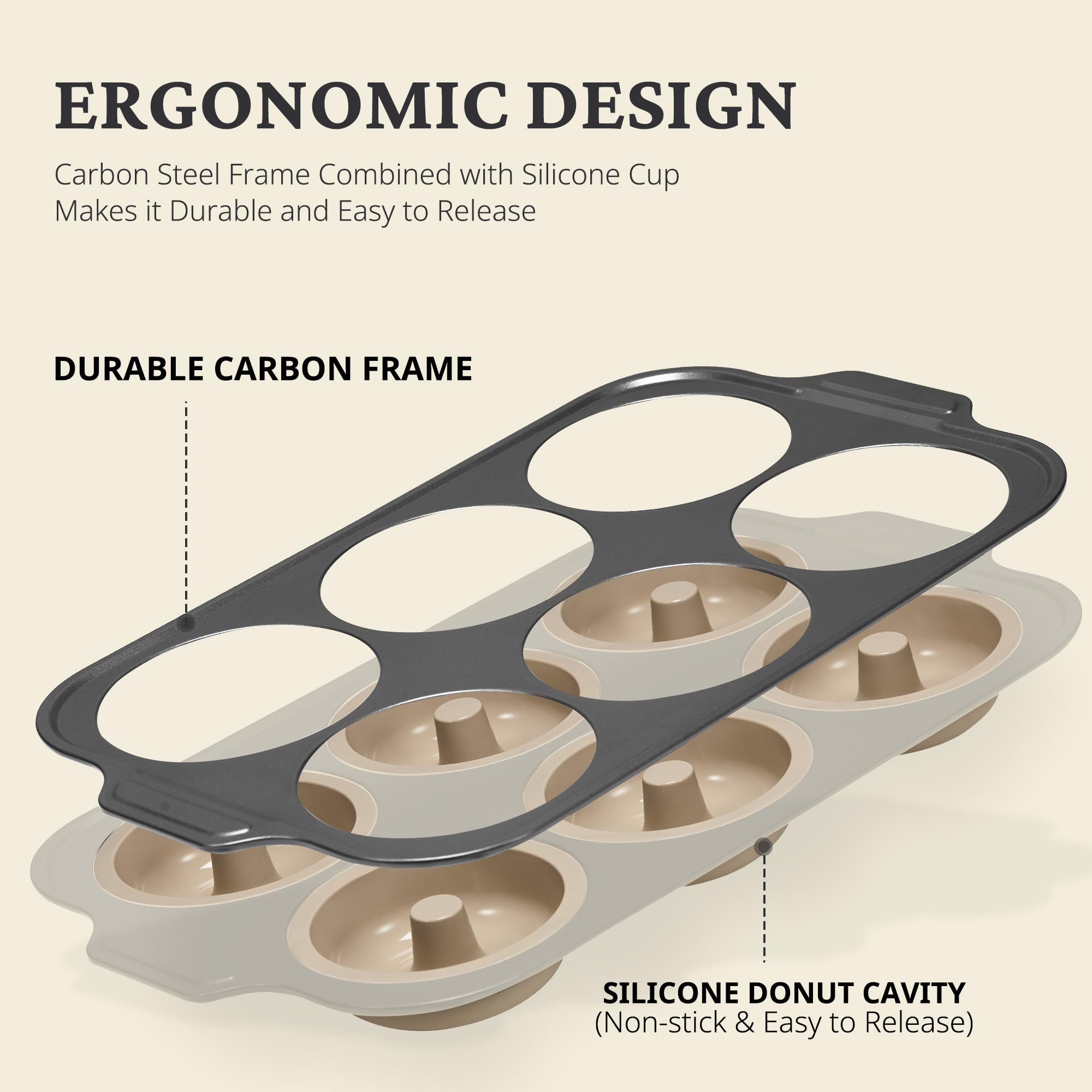 Silicone Donut Pan with Carbon Steel Frame, 6-Donut